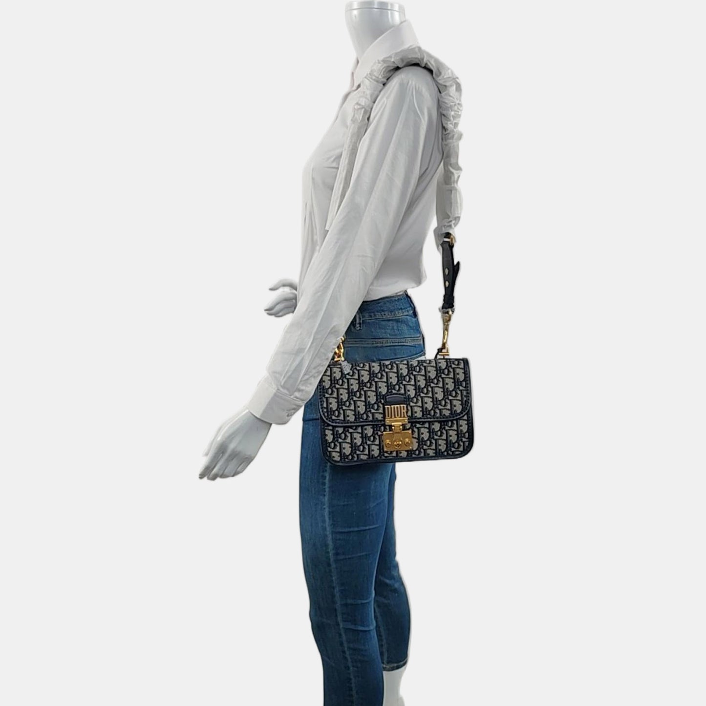 DIOR Dioraddict Beige Canvas Monogram Embossed Shoulder Bag Tote Crossbody Bag Gold Ruthenium Hardware Removable Strap-(SKU)-967071539