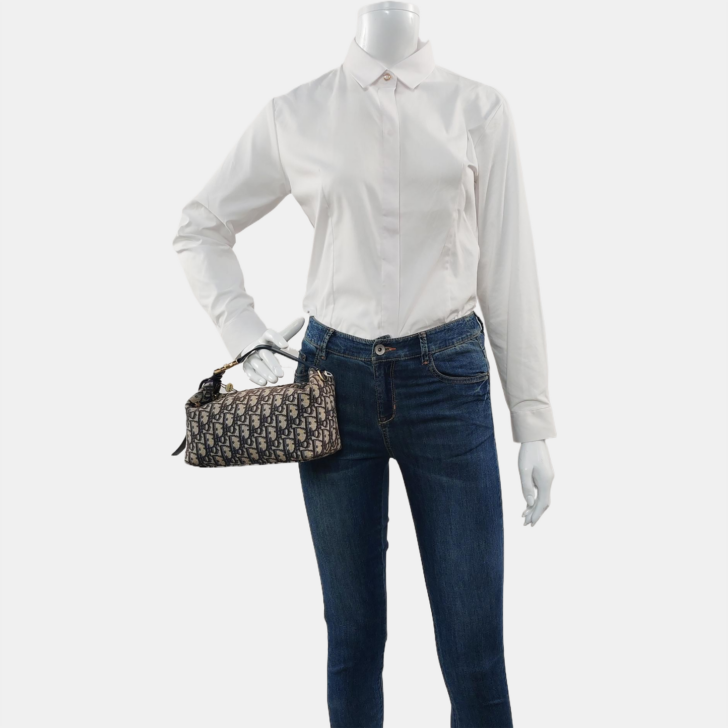 DIOR Diortravel Nomad Medium Gray Canvas Monogram Floral Jacquard Handbag Gold Hardware-(SKU)-967326935