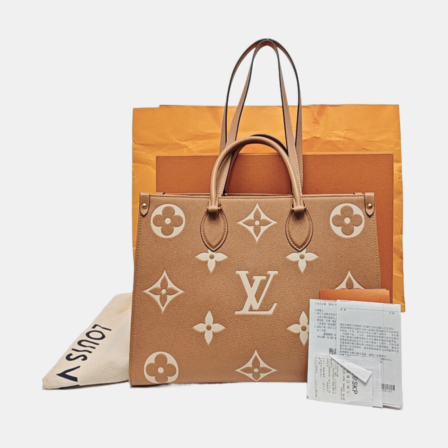 LOUIS VUITTON ONTHEGO Medium Yellow Leather Monogram Embossed Jungle Bag Single Shoulder Bag Golden Hardware-(SKU)-967363562