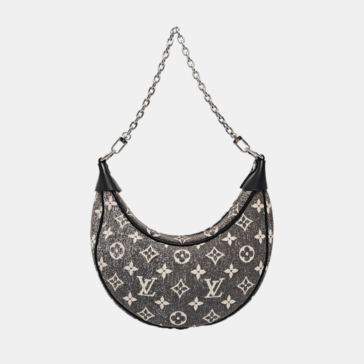LOUIS VUITTON LOOP Dark Grey Canvas Monogram Jacquard Pea Bag Crossbody Bag Shoulder Bag Silver Hardware 2 Removable Straps-(SKU)-967284510