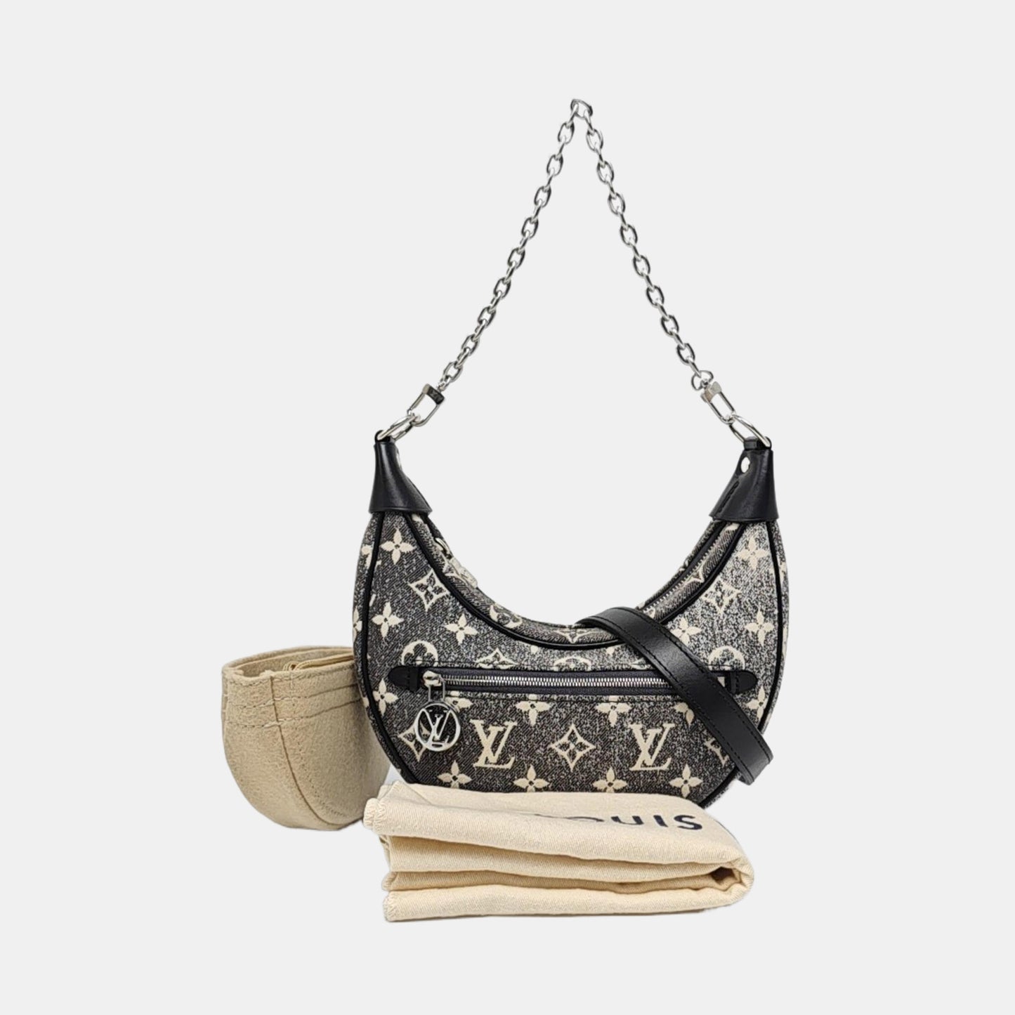 LOUIS VUITTON LOOP Dark Grey Canvas Monogram Jacquard Pea Bag Crossbody Bag Shoulder Bag Silver Hardware 2 Removable Straps-(SKU)-967284510