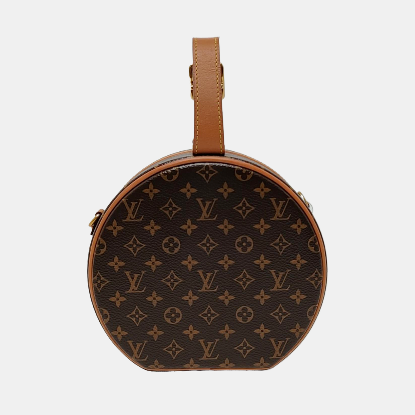 LOUIS VUITTON BOITE CHAPEAU Small Brown Coated Canvas Monogram Pattern Round Pie Bag Single Shoulder Bag Tote Bag Crossbody Bag Golden Hardware Removable Strap-(SKU)-967608224