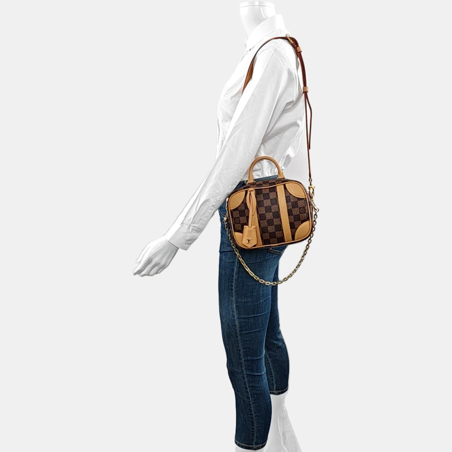 LOUIS VUITTON VALISETTE BB Brown Coated Canvas Chessboard Pattern Camera Bag Crossbody Bag Tote Bag Shoulder Bag Gold Hardware Two Removable Straps Included-(SKU)-967790916