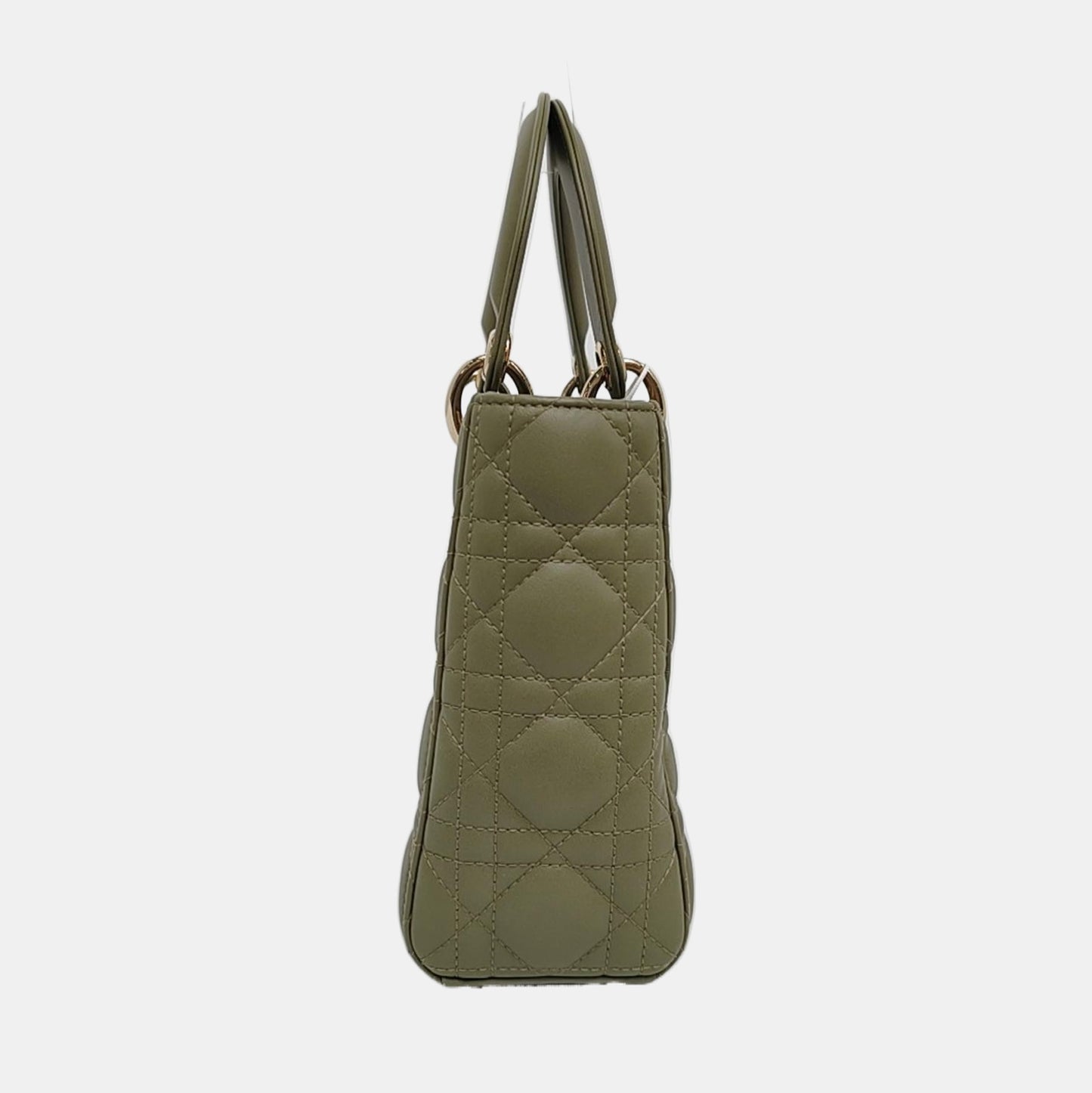 DIOR Lady Dior Small Green Lamb Skin Quilted Cannage Four-Gusset Shoulder Bag with Golden Hardware and Detachable Strap-(SKU)-968039587