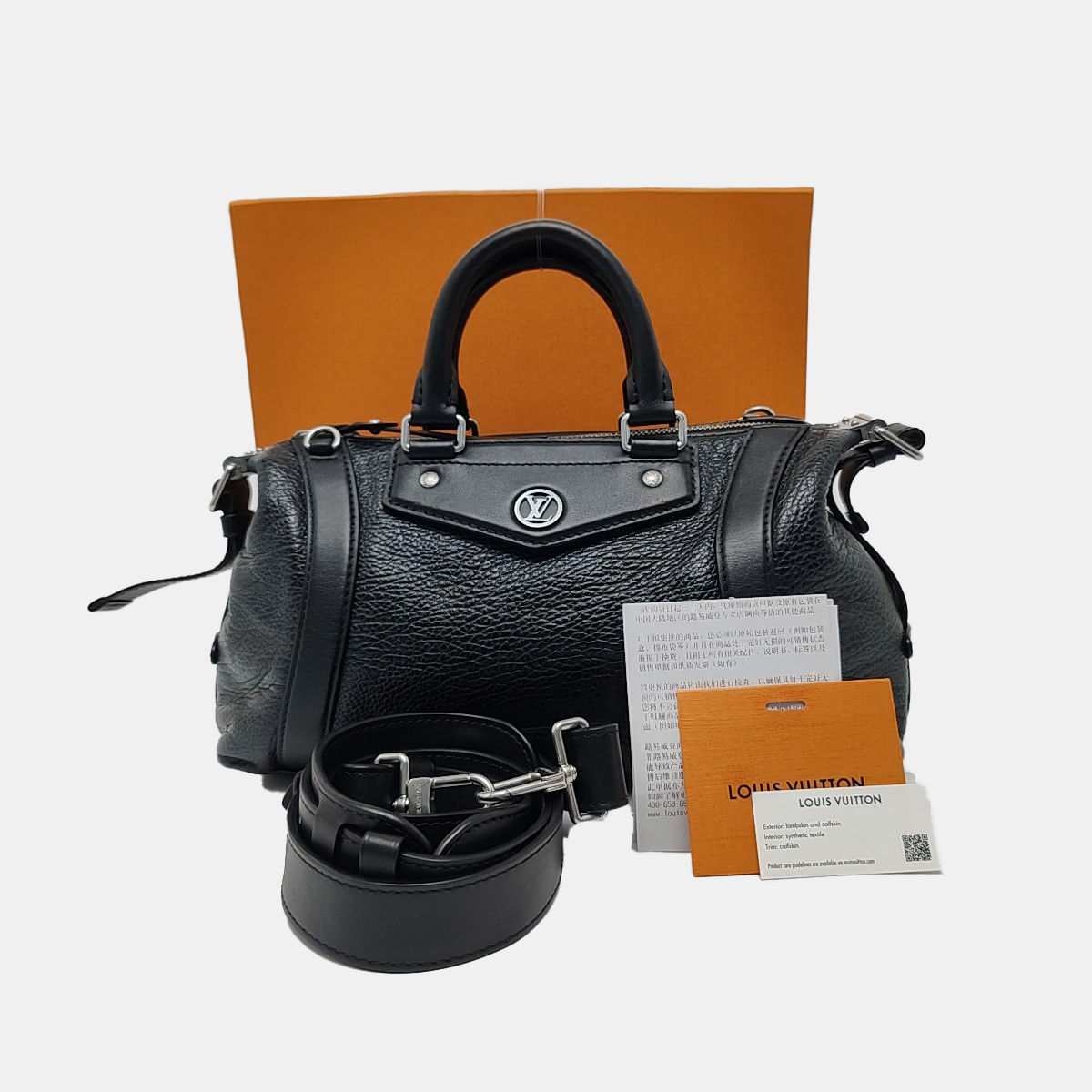 LOUIS VUITTON BIKER Small-sized Black Lamb Skin Crossbody Bag Handbag Shoulder Bag Silver Hardware Removable Shoulder Strap-(SKU)-967994639