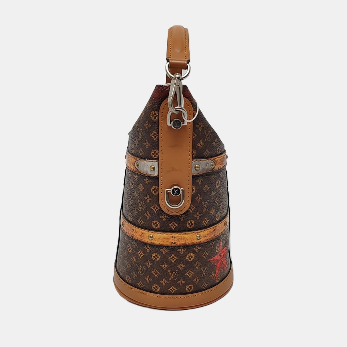LOUIS VUITTON DUFFLE Brown Coated Canvas Monogram French Fry Shoulder Bag with Shoulder Strap, Silver Hardware, Removable Shoulder Strap-(SKU)-968214373
