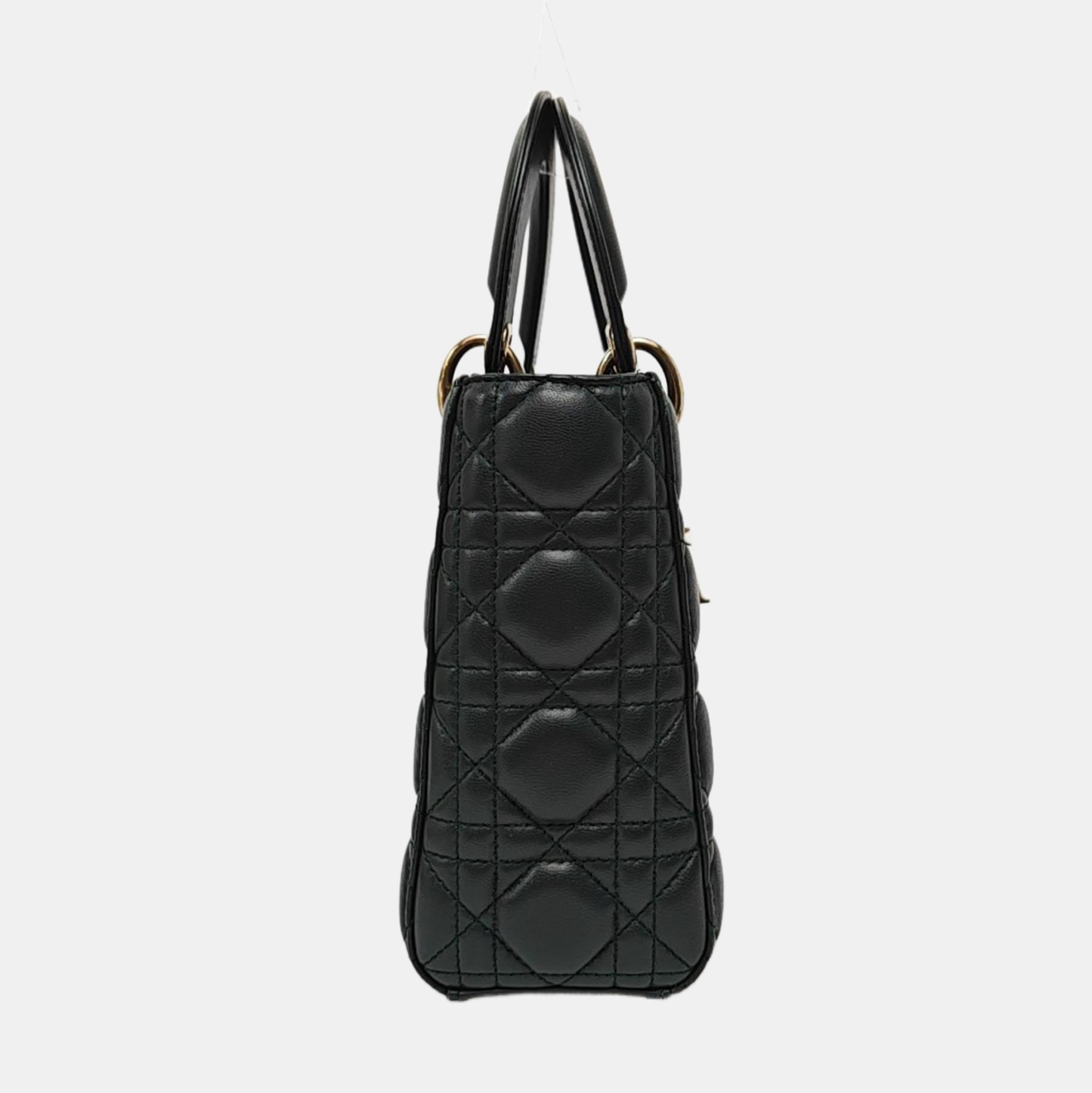 DIOR Lady Dior Small Dark Green Lamb Skin Quilted Diagonal Bag 4-Compartment Single Shoulder Bag Crossbody Handbag with Gold Hardware and Removable Shoulder Strap-(SKU)-968076065