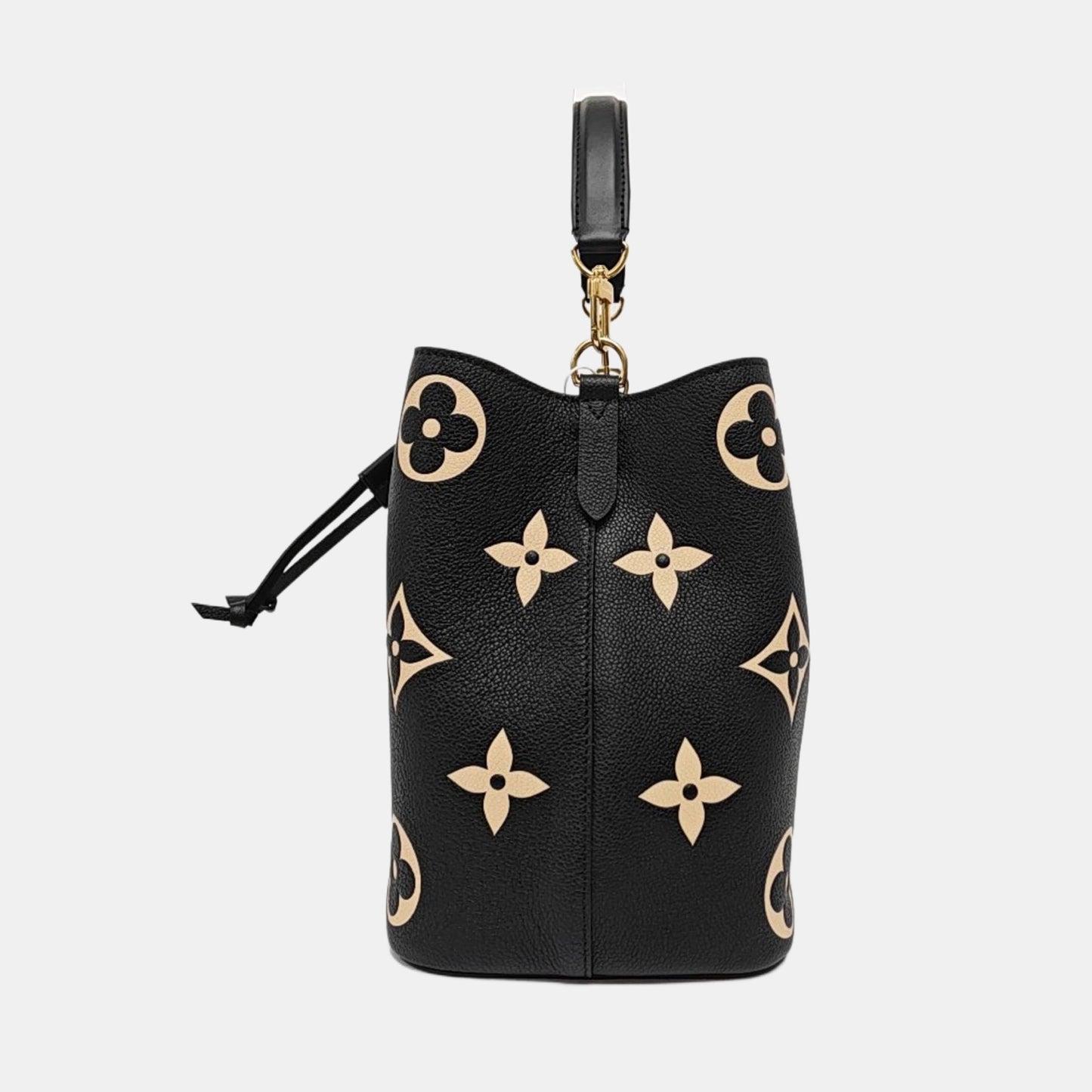LOUIS VUITTON NÉONOÉ Medium Black Leather Monogram Crinkle Bucket Bag Shoulder Bag Tote Crossbody Bag with Gold Hardware and Removable Strap-(SKU)-968406852