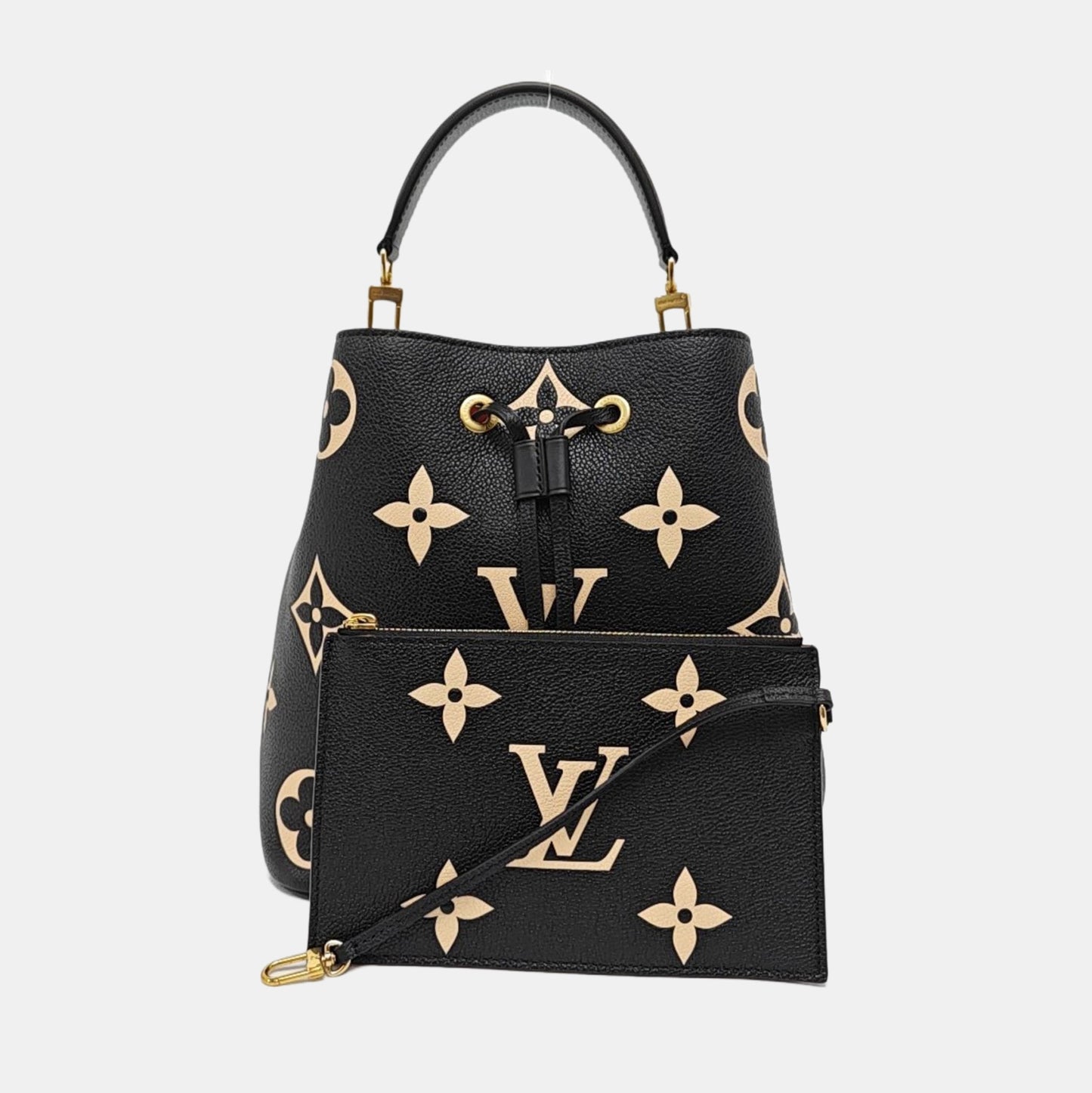 LOUIS VUITTON NÉONOÉ Medium Black Leather Monogram Crinkle Bucket Bag Shoulder Bag Tote Crossbody Bag with Gold Hardware and Removable Strap-(SKU)-968406852