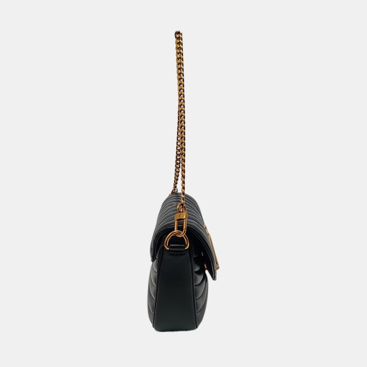 LOUIS VUITTON NEW WAVE Black Leather Quilted Shoulder Bag Tote Bag Gold Hardware Removable Strap 2 Inner Pockets-(SKU)-968345759