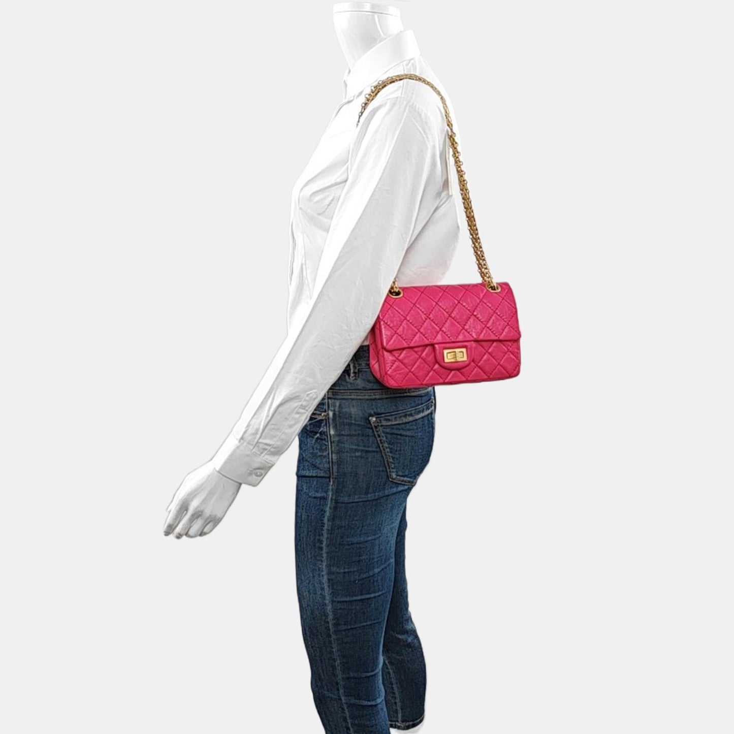 CHANEL 2.55 mini magenta leather quilted diamond pattern crossbody bag shoulder bag gold hardware 30 opening-(SKU)-968192452