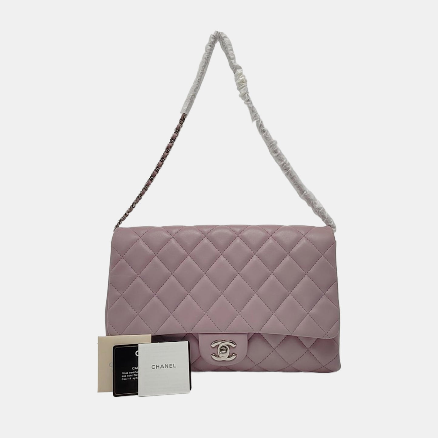 CHANEL CLASSIC FLAP Light Purple Lamb Leather Quilted Shoulder Bag with Removable Strap-(SKU)-968118036