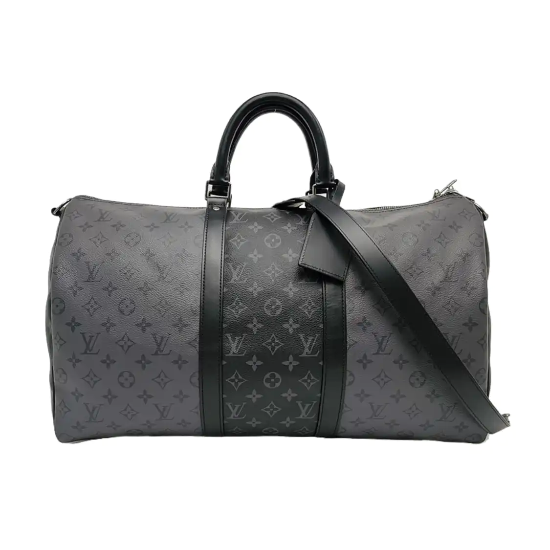 LOUIS VUITTON KEEPALL 50 Grey Coated Canvas Monogram Shoulder Bag Tote Crossbody Bag Silver Hardware Removable Shoulder Strap-(SKU)-967622018