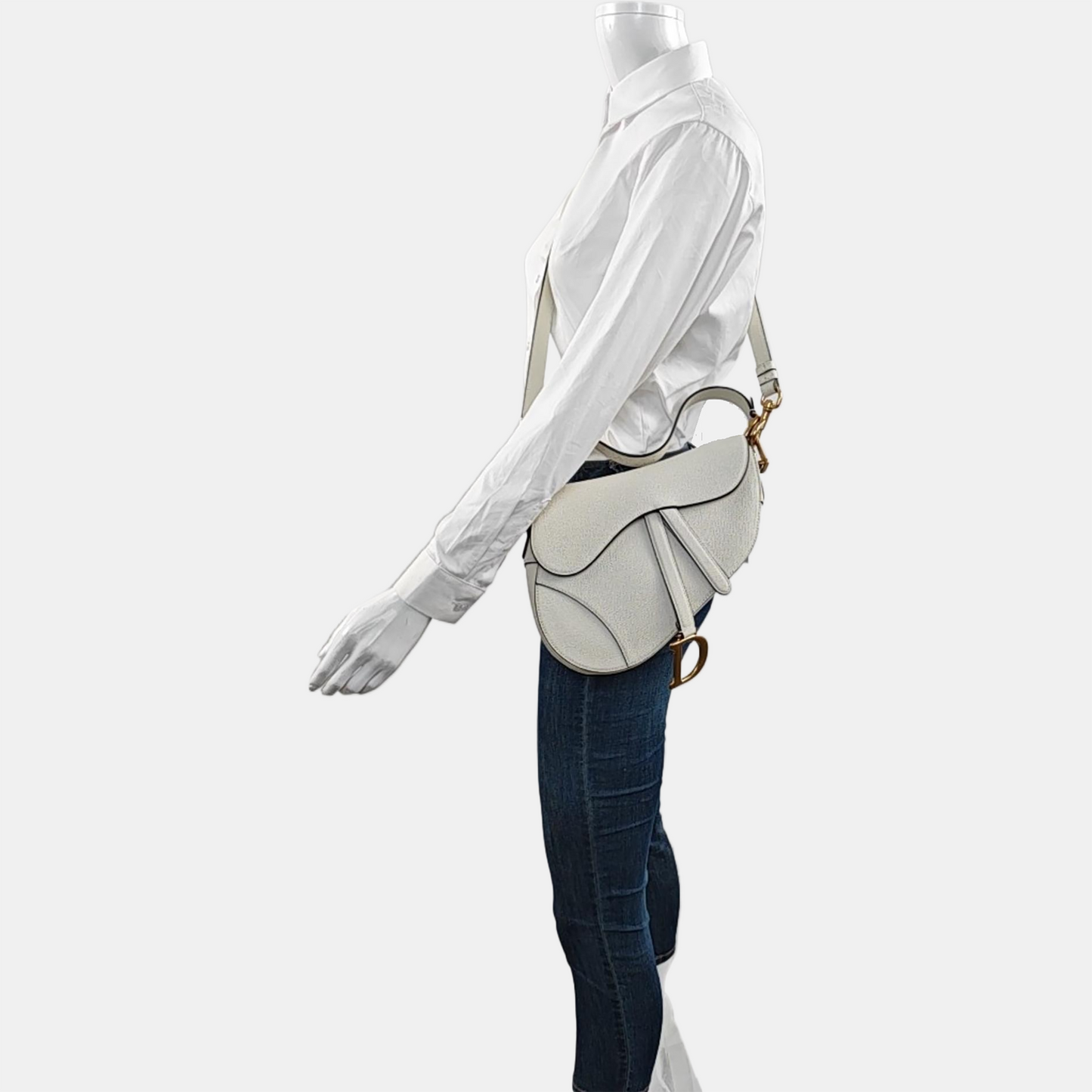 DIOR Saddle Small White Leather Saddle Bag with Gold Hardware, Removable Strap-(SKU)-968234985