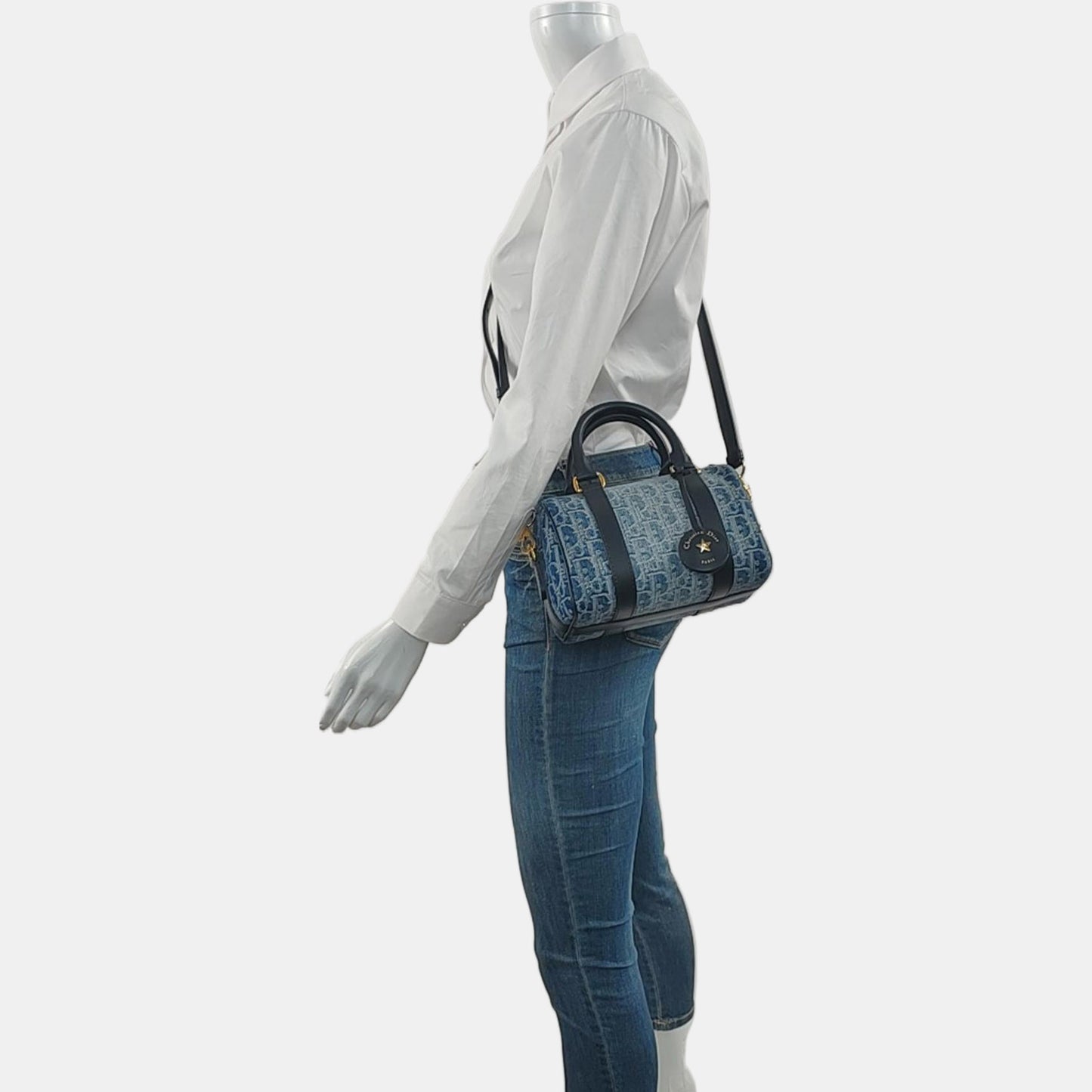 DIOR Groove 16 Blue Canvas Monogram Quilted Crossbody Shoulder Bag with Gold Hardware, Detachable Strap-(SKU)-968643739