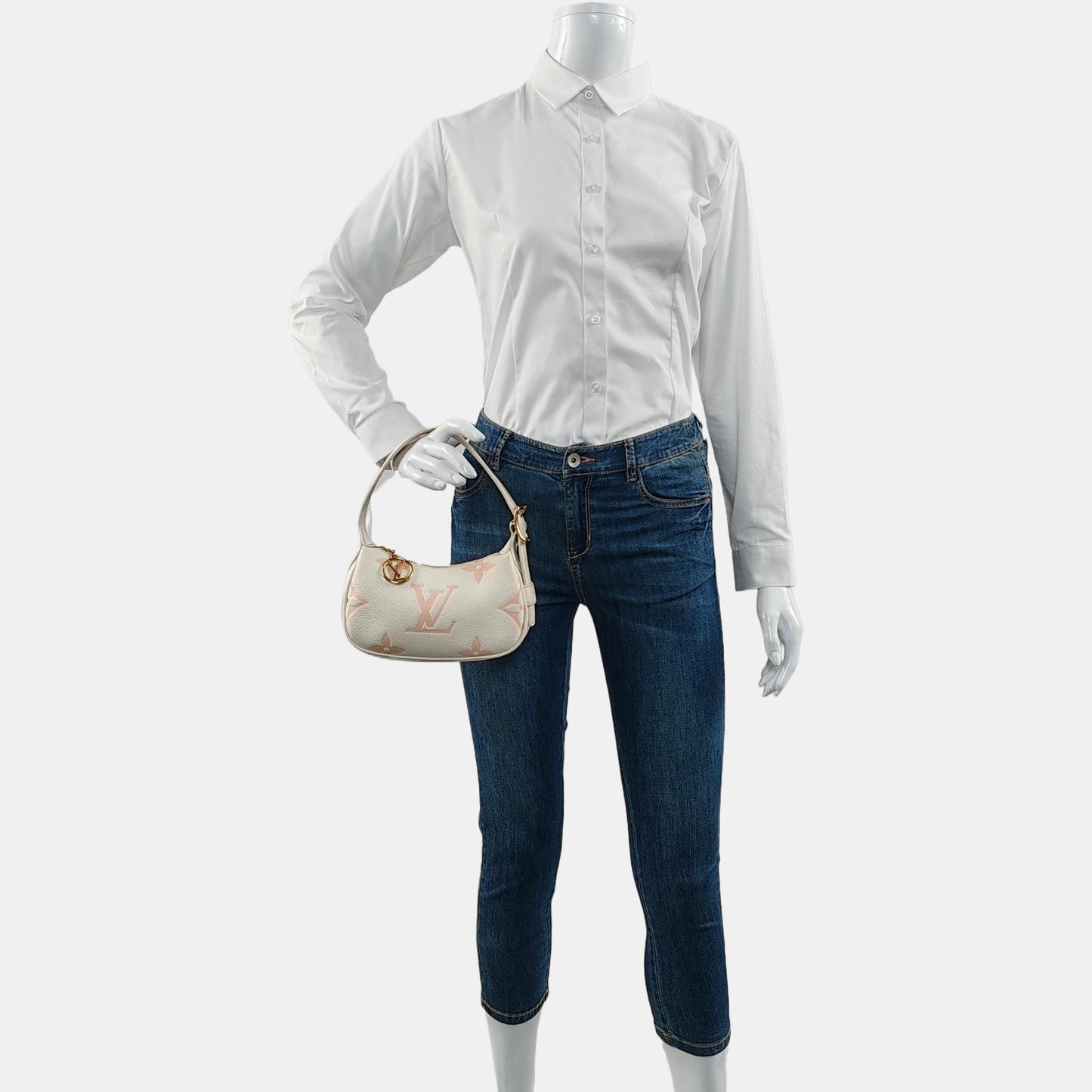 LOUIS VUITTON MOON Mini White Cowhide Monogram Single Shoulder Bag Tote with Gold Hardware-(SKU)-968691091
