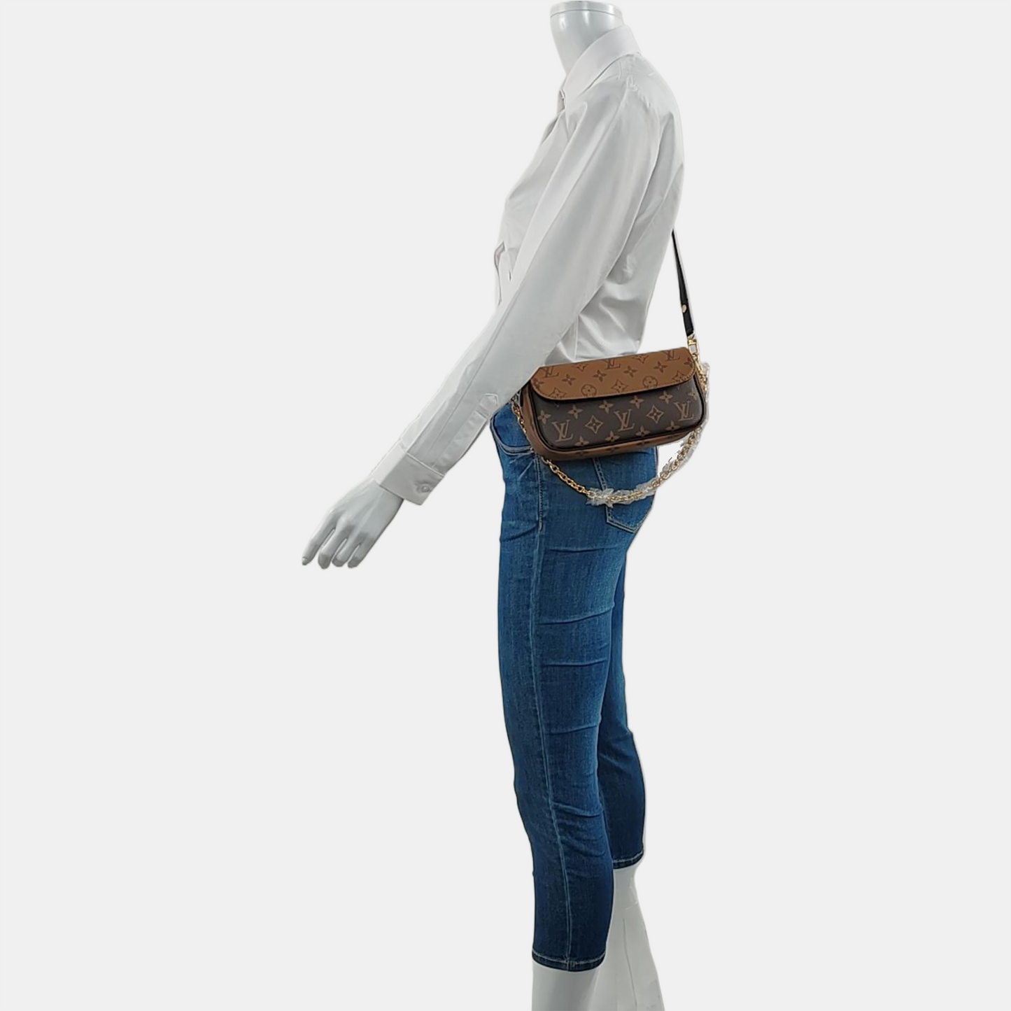 LOUIS VUITTON IVY Brown Coated Canvas Monogram Crossbody Bag Shoulder Bag Golden Hardware 2 Removable Straps Accessories Included-(SKU)-962960162