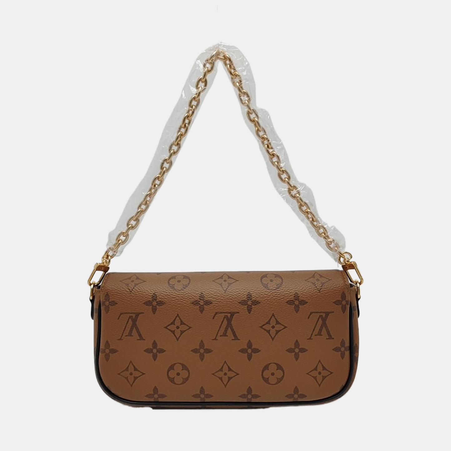 LOUIS VUITTON IVY Brown Coated Canvas Monogram Crossbody Bag Shoulder Bag Golden Hardware 2 Removable Straps Accessories Included-(SKU)-962960162
