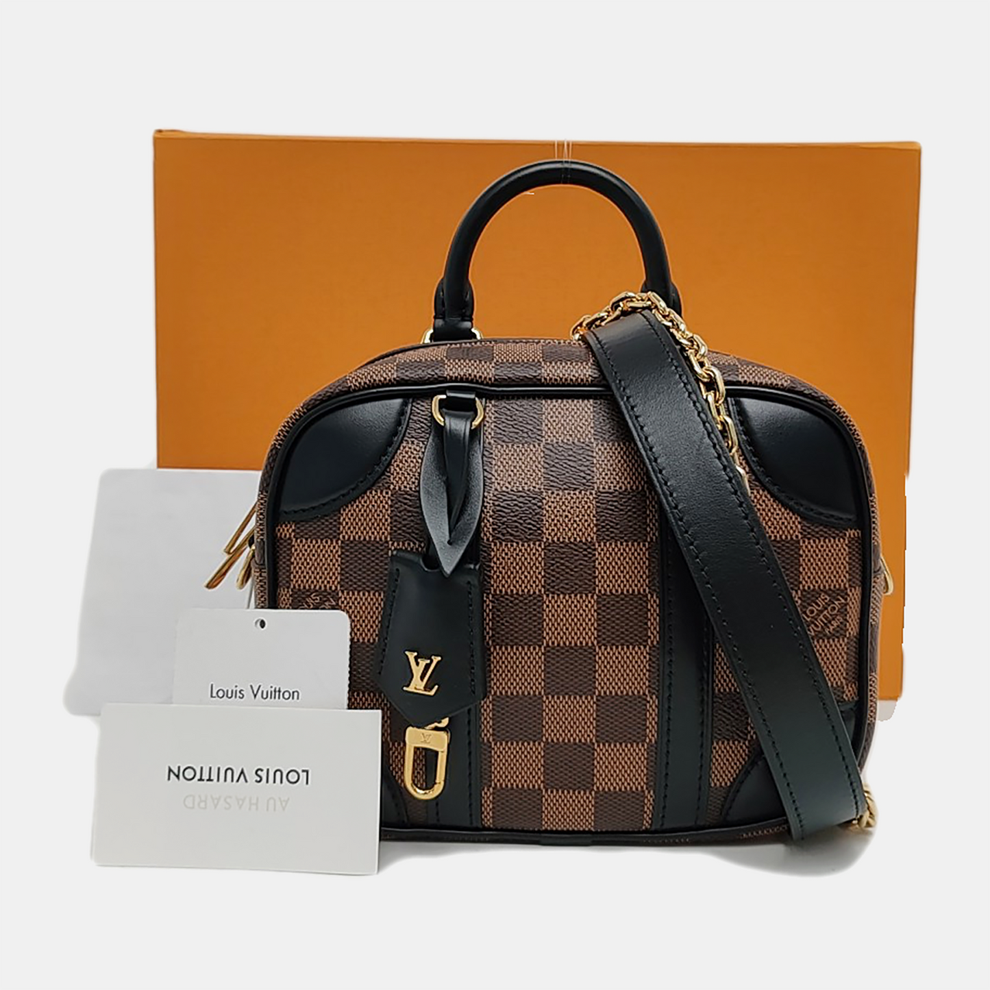 LOUIS VUITTON VALISETTE BB Brown Coated Canvas Checkered Camera Bag Crossbody Bag Removable Strap-(SKU)-968883454