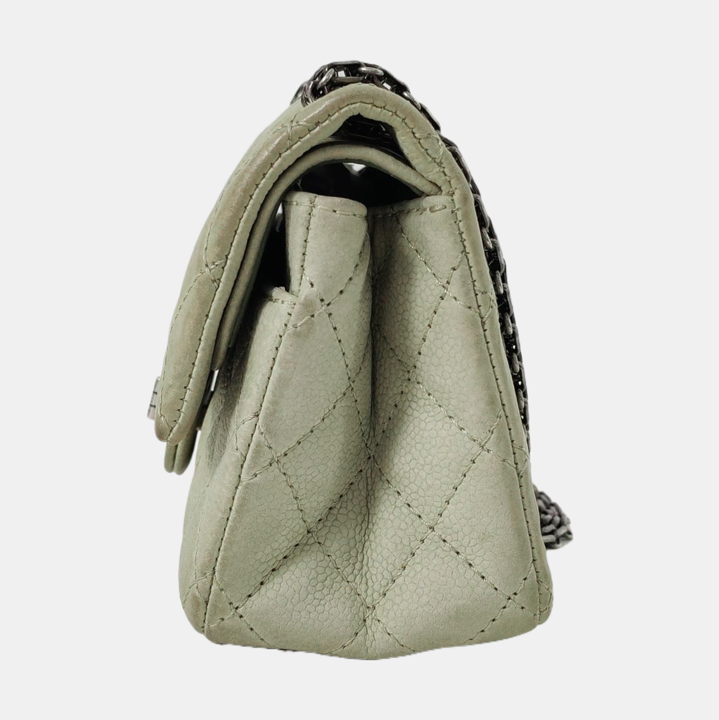 CHANEL 2.55 Green Calfskin Quilted Diamond Stitch Single Shoulder Bag Silver Hardware 17 Clasp-(SKU)-968981513