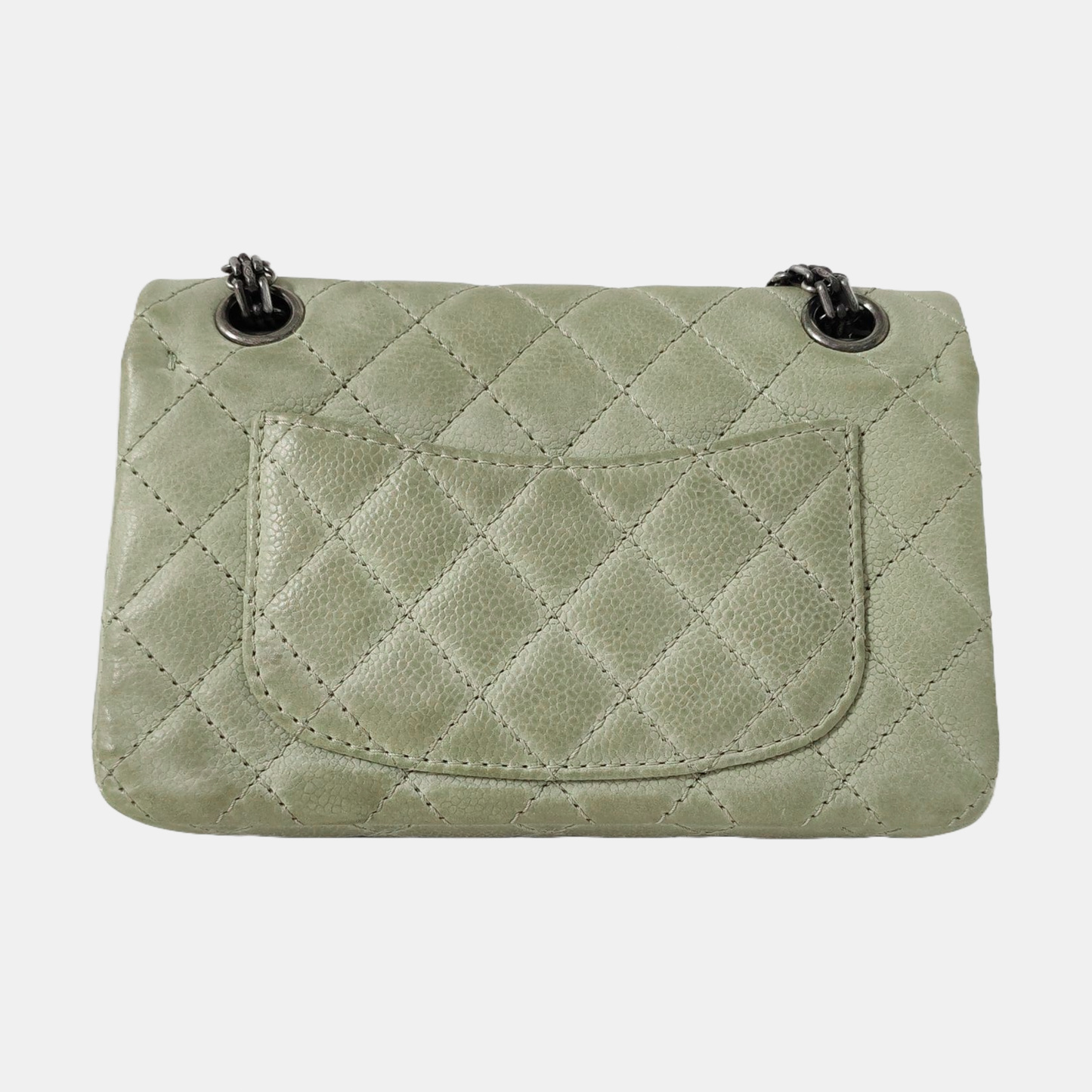 CHANEL 2.55 Green Calfskin Quilted Diamond Stitch Single Shoulder Bag Silver Hardware 17 Clasp-(SKU)-968981513