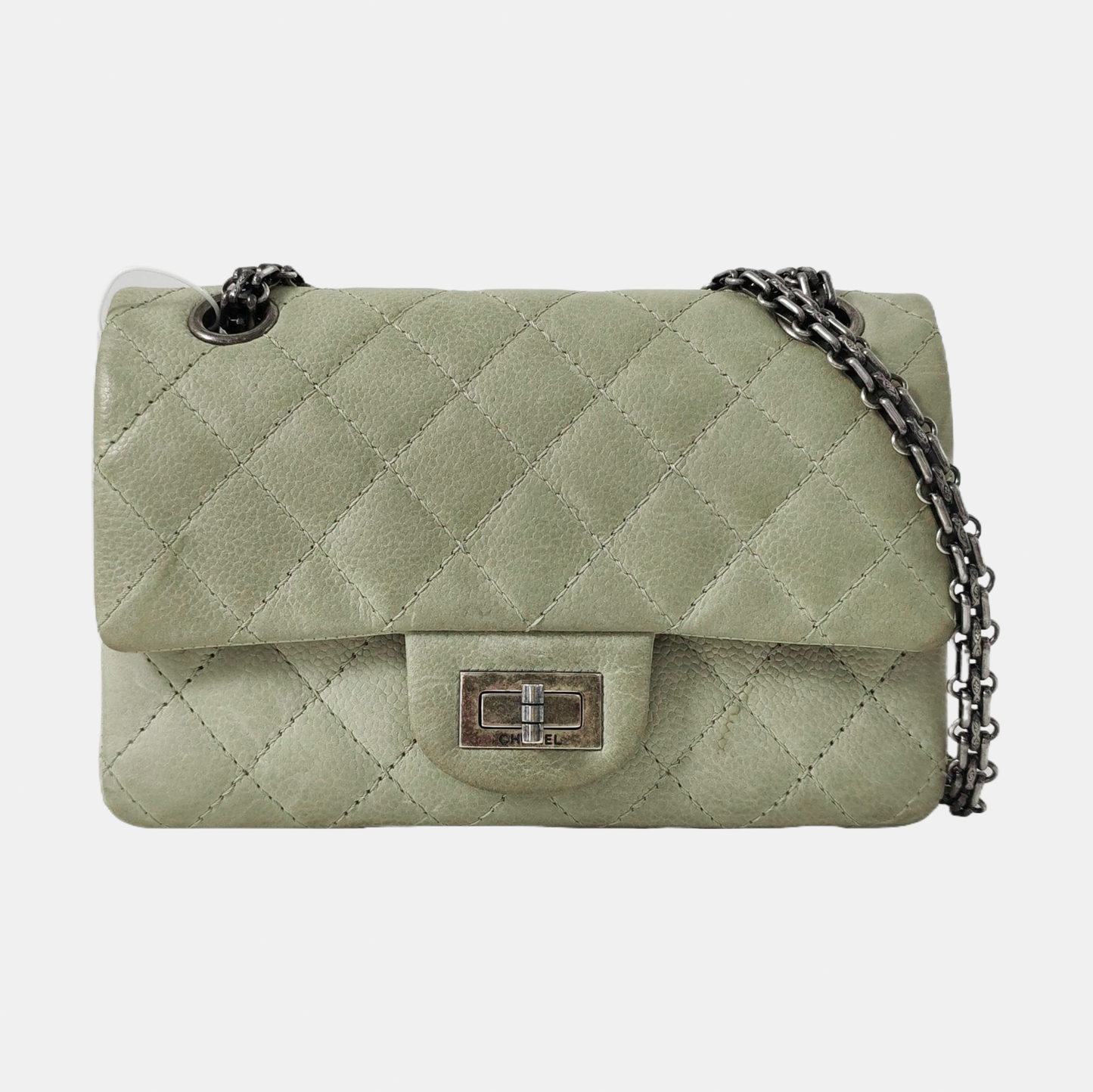 CHANEL 2.55 Green Calfskin Quilted Diamond Stitch Single Shoulder Bag Silver Hardware 17 Clasp-(SKU)-968981513