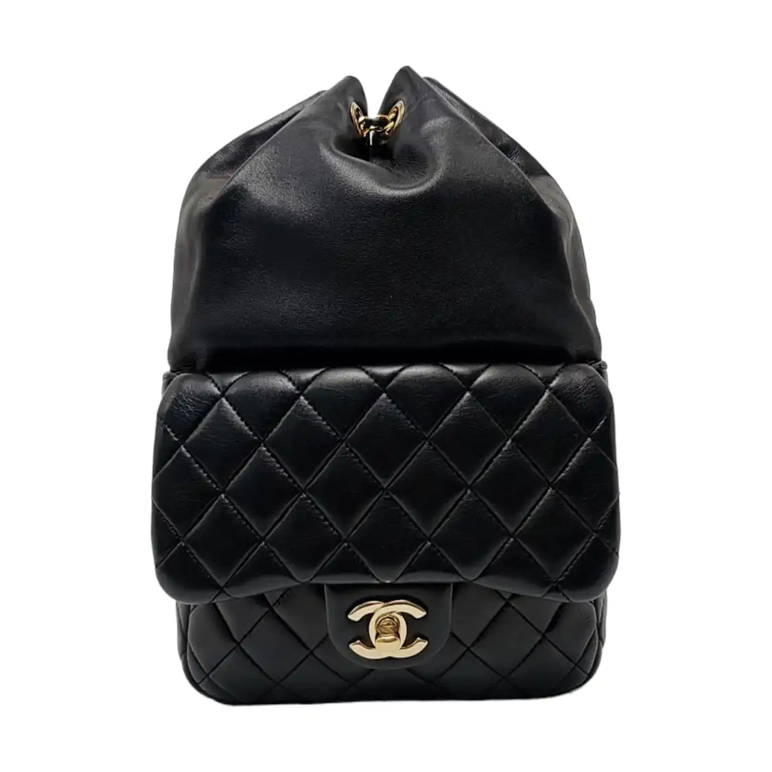 CHANEL IN SEOUL Small Size Black Lamb Leather Quilted Backpack Gold Hardware 21 Clasp-(SKU)-961468828