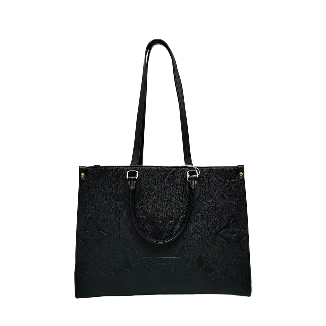 LOUIS VUITTON ONTHEGO Medium Black Cowhide Monogram Embossed Jungle Bag Shoulder Bag Handbag Gold Hardware-(SKU)-969038729
