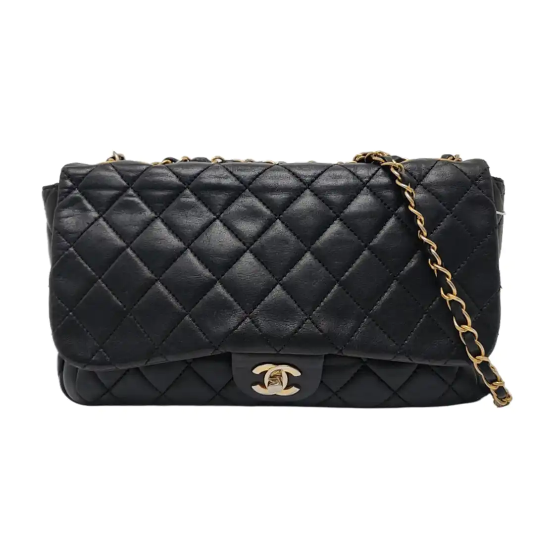 CHANEL NOW AND FOREVER Large Black Lamb Skin Quilted Shoulder Bag with Gold Hardware 18 Clasp-(SKU)-968898781