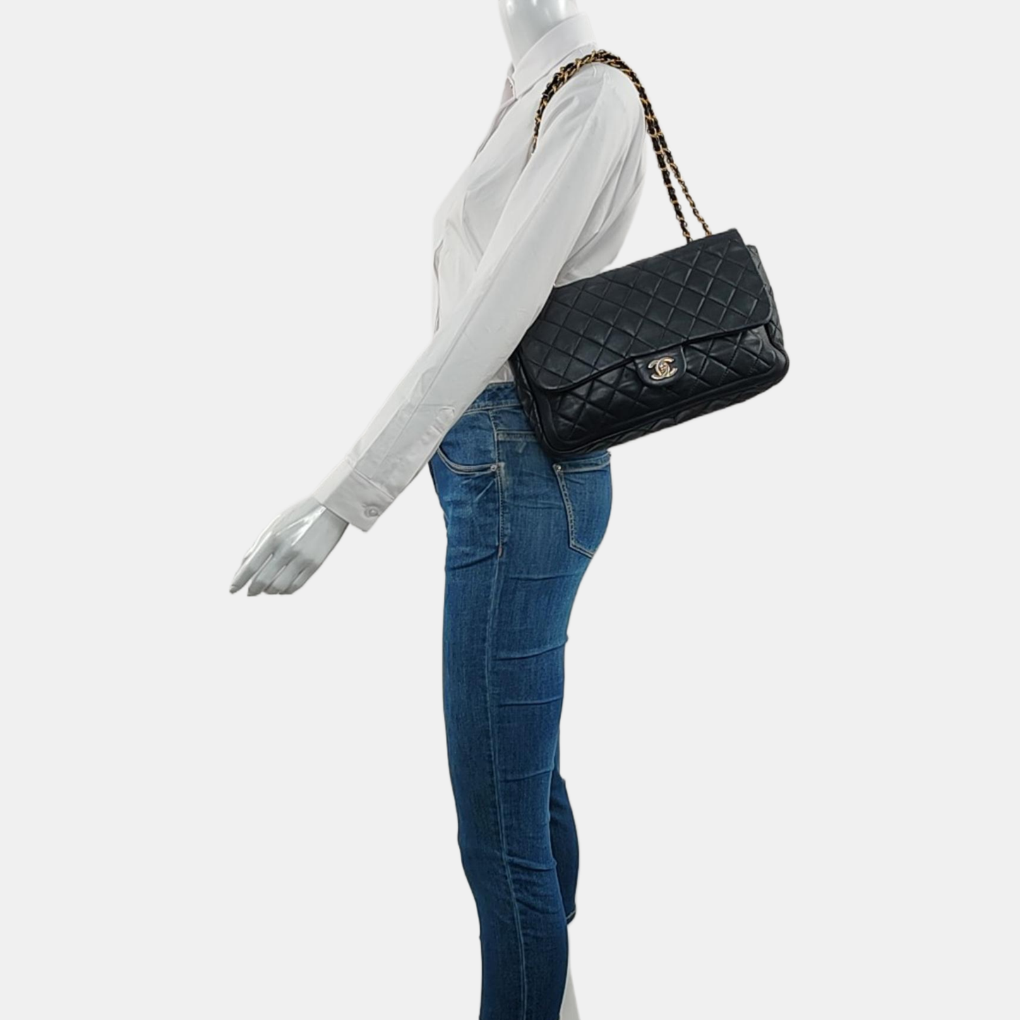 CHANEL NOW AND FOREVER Large Black Lamb Skin Quilted Shoulder Bag with Gold Hardware 18 Clasp-(SKU)-968898781
