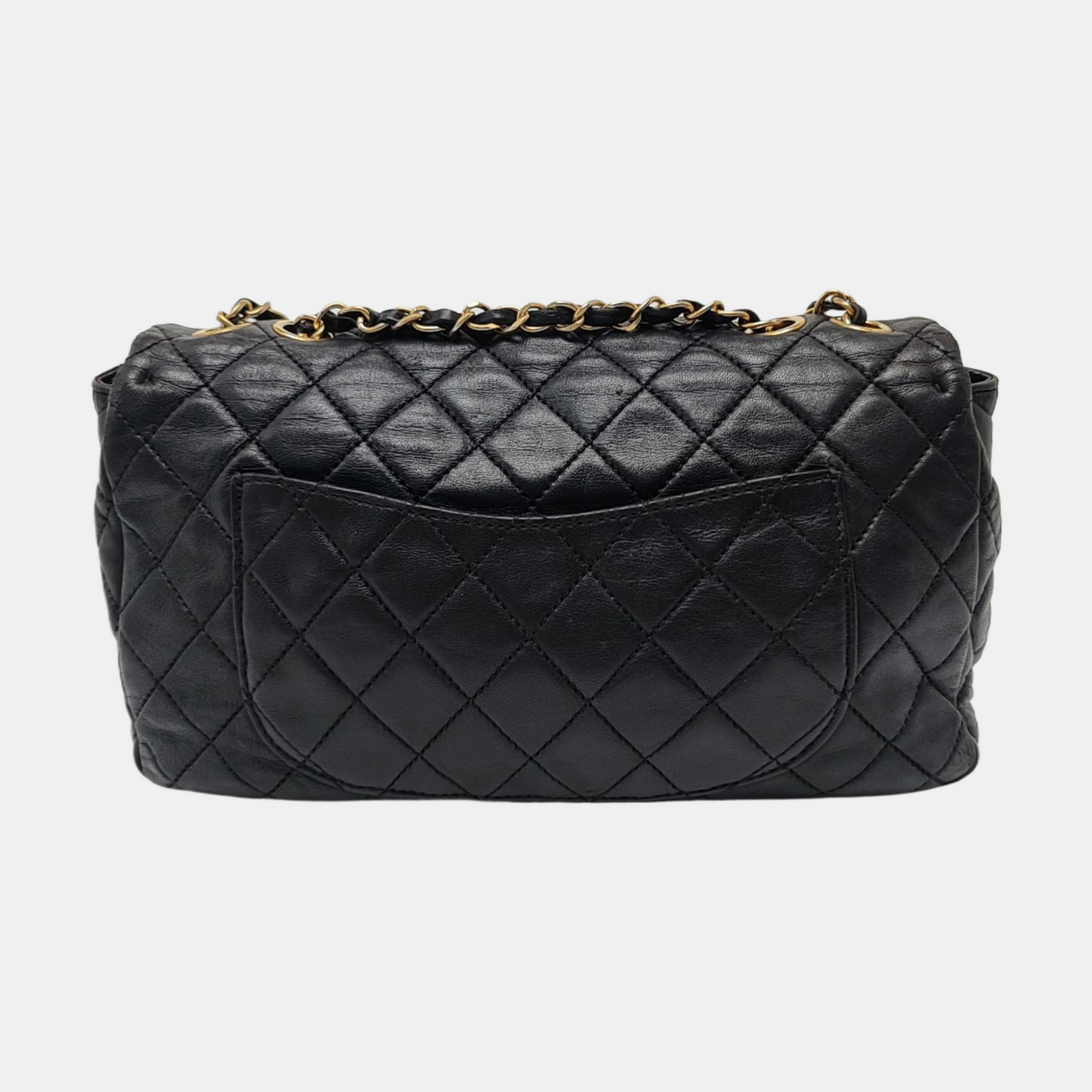 CHANEL NOW AND FOREVER Large Black Lamb Skin Quilted Shoulder Bag with Gold Hardware 18 Clasp-(SKU)-968898781