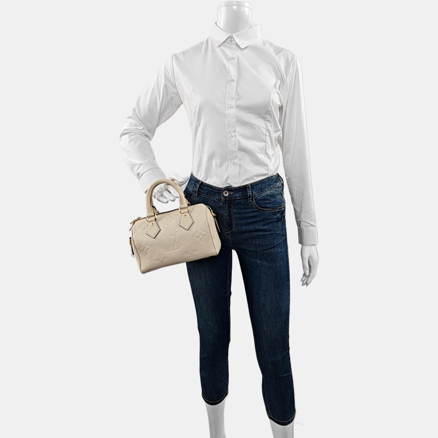 LOUIS VUITTON SPEEDY 20 Beige Calfskin Monogram Brown Pattern Boston Bag Shoulder Bag, Handbag, Crossbody Bag with Detachable Strap-(SKU)-969196925