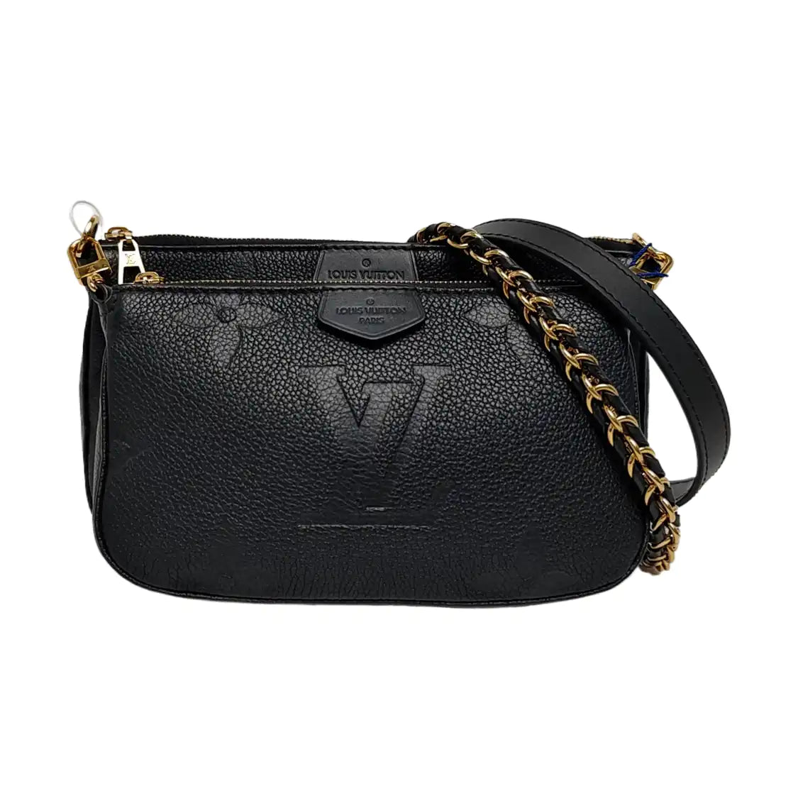 LOUIS VUITTON MULTI Black Leather Embossed Crossbody Handbag Single Shoulder Bag Golden Hardware Removable Strap 2 Straps-(SKU)-969245680