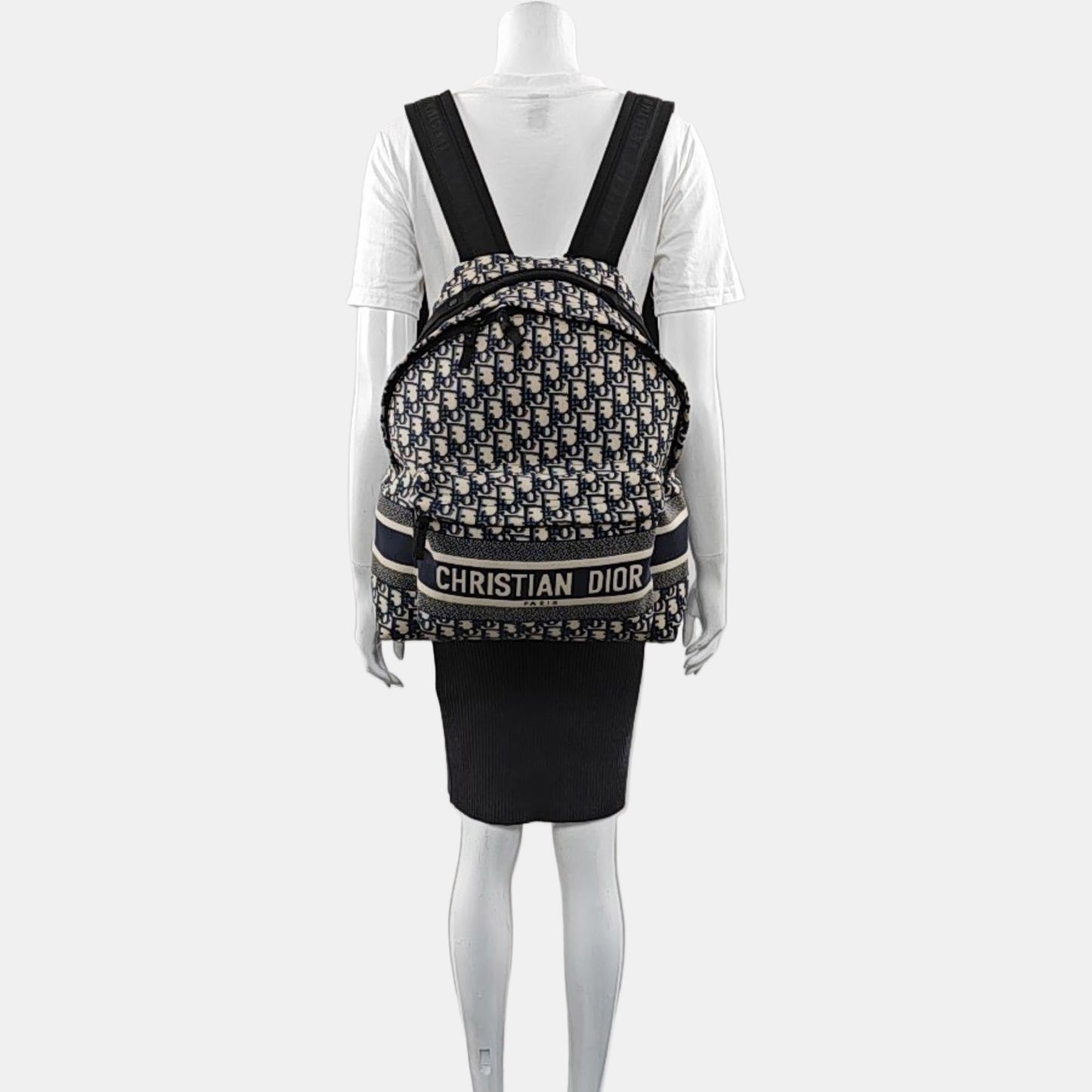 DIOR Diortravel Beige Canvas Monogrammed Jacquard Double Shoulder Bag Black Hardware-(SKU)-969030670