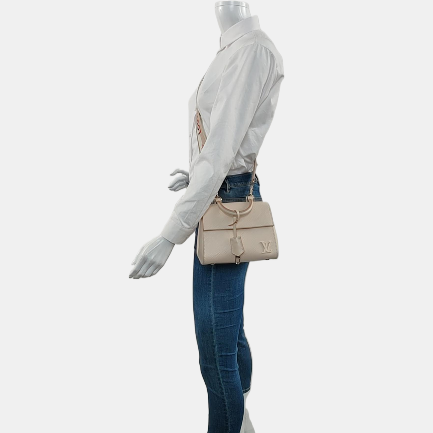 LOUIS VUITTON CLUNY Mini Size Beige EPI Calfskin Water Ripple Pattern Shoulder Bag Tote Bag Crossbody Bag Silver Hardware Removable Strap Included Accessories Complete-(SKU)-969178861