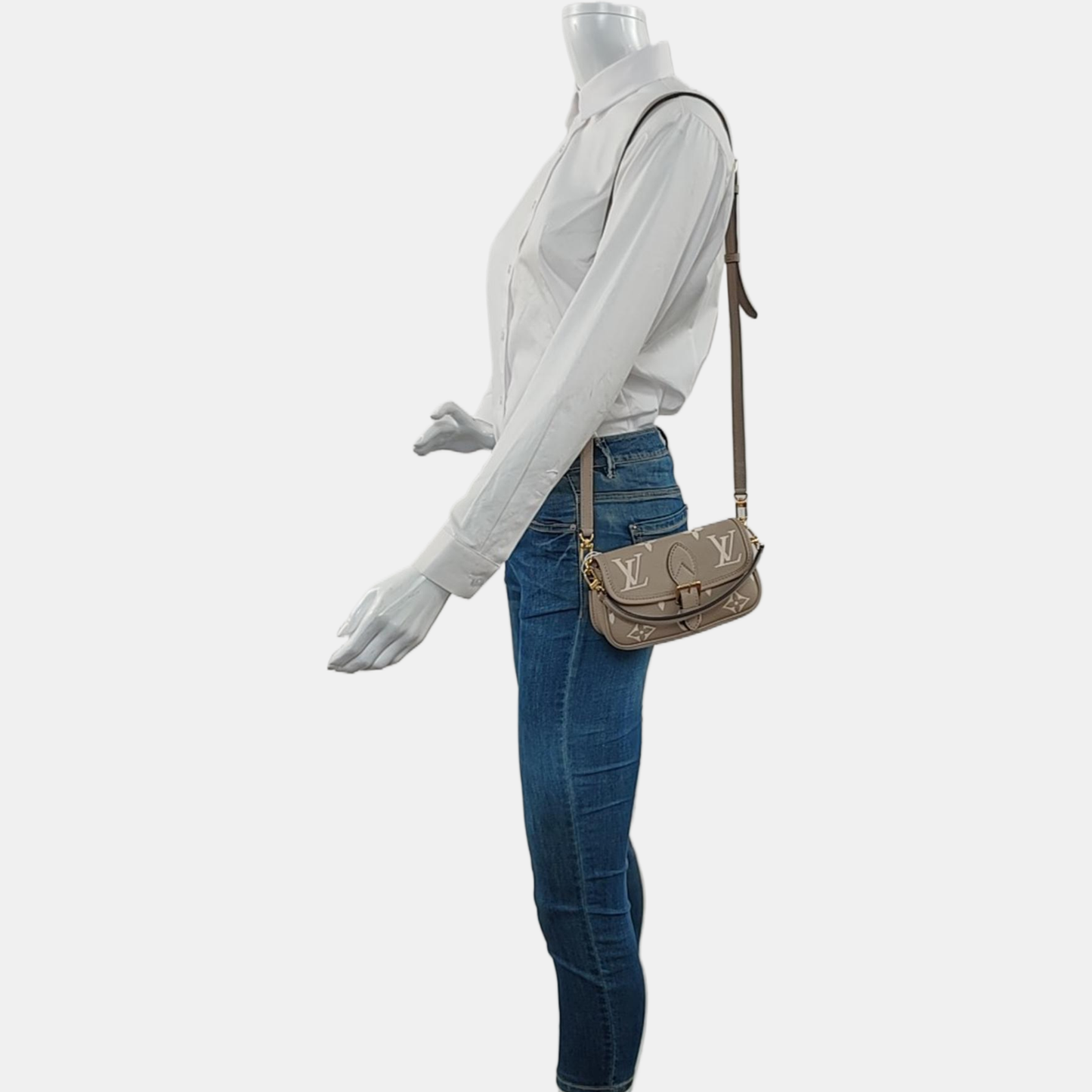 LOUIS VUITTON DIANE Nano Grey Calfskin Monogram Shoulder Bag Crossbody Bag Handbag Gold Hardware 2 Removable Straps Accessories Included-(SKU)-969434726