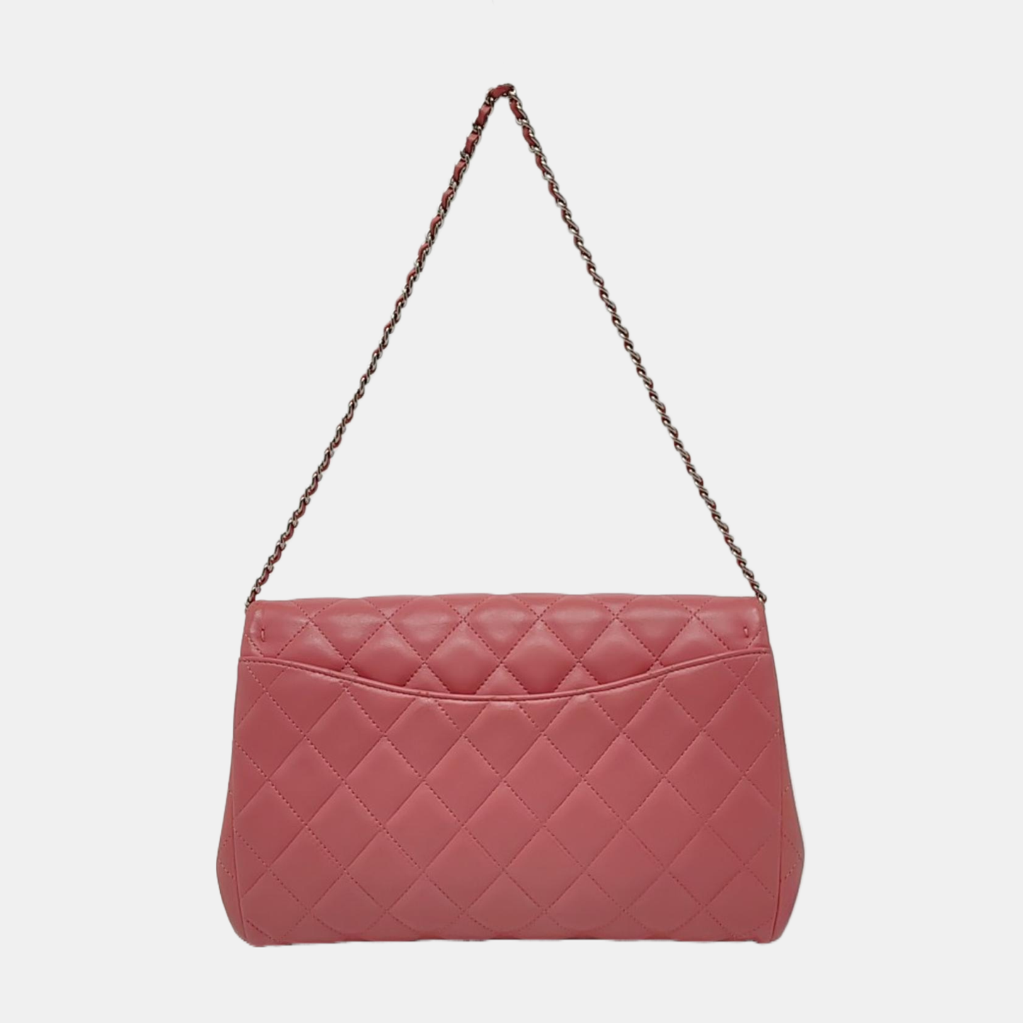 CHANEL CLASSIC FLAP Pink Lamb Leather Quilted Chevron Shoulder Bag Silver Hardware 18 Openings Complete Accessories-(SKU)-969451991