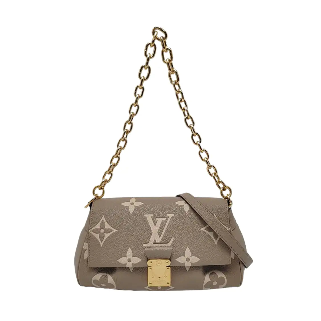 LOUIS VUITTON FAVORITE Gray Cowhide Embossed Shoulder Bag Crossbody 2 Removable Straps Golden Hardware-(SKU)-969275114