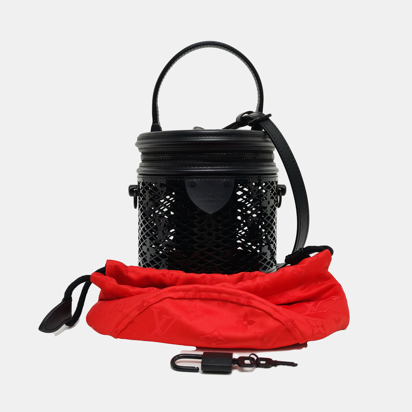 LOUIS VUITTON CANNES Black Calfskin Leather Monogram Cutout Money Can’t Buy Crossbody Shoulder Bag Tote Bag Black Hardware Removable Shoulder Strap-(SKU)-969797691