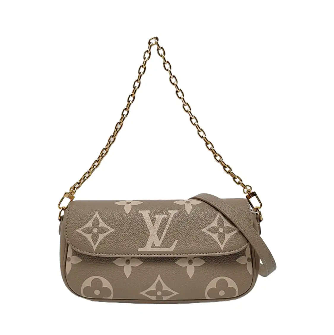 LOUIS VUITTON IVY Gray Calfskin Monogram Crossbody Shoulder Bag Tote Bag Gold Hardware 2 Removable Shoulder Straps-(SKU)-969517400