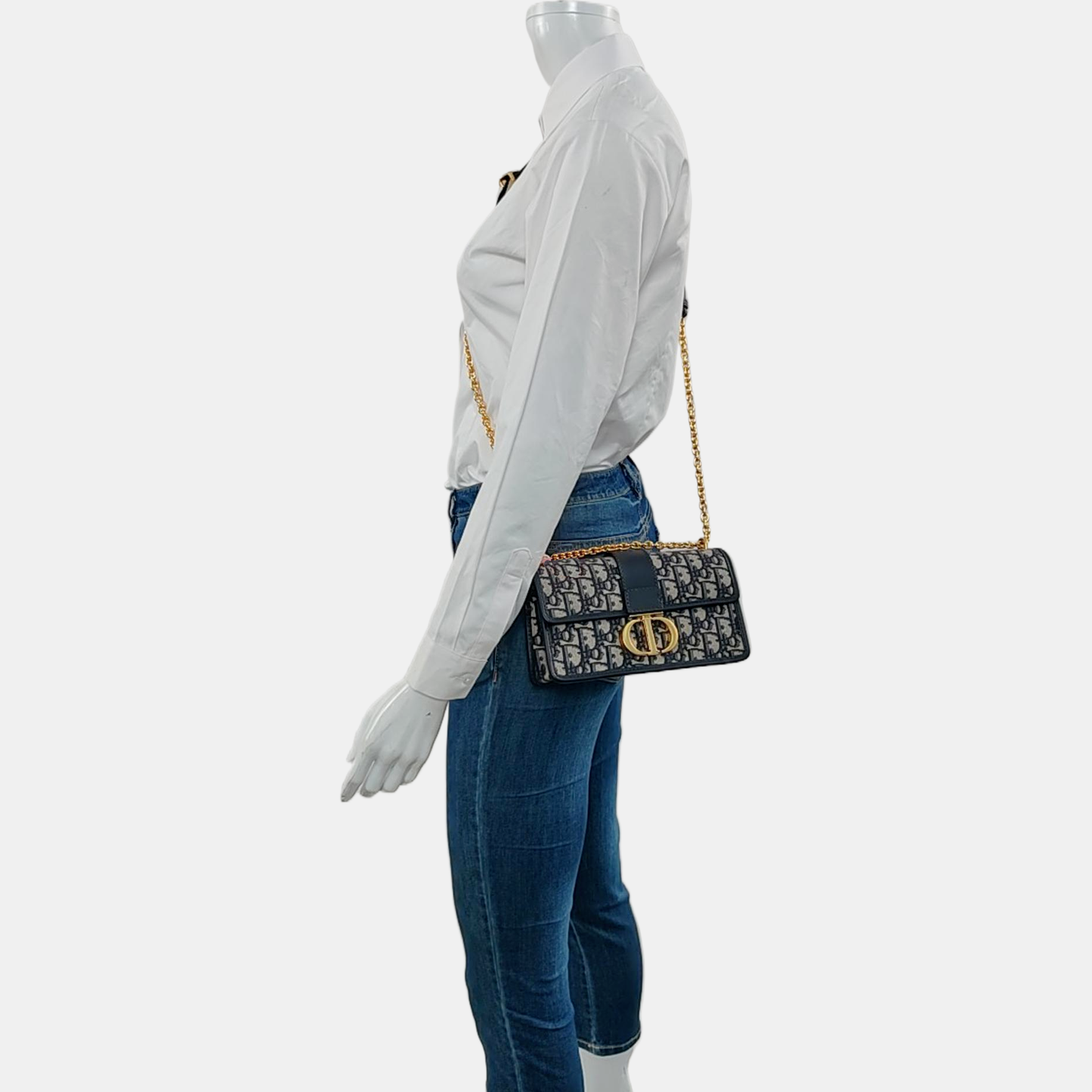 DIOR 30 Montaigne East-West blue canvas Monogram jacquard Montaigne bag shoulder bag crossbody bag removable shoulder strap-(SKU)-969790109