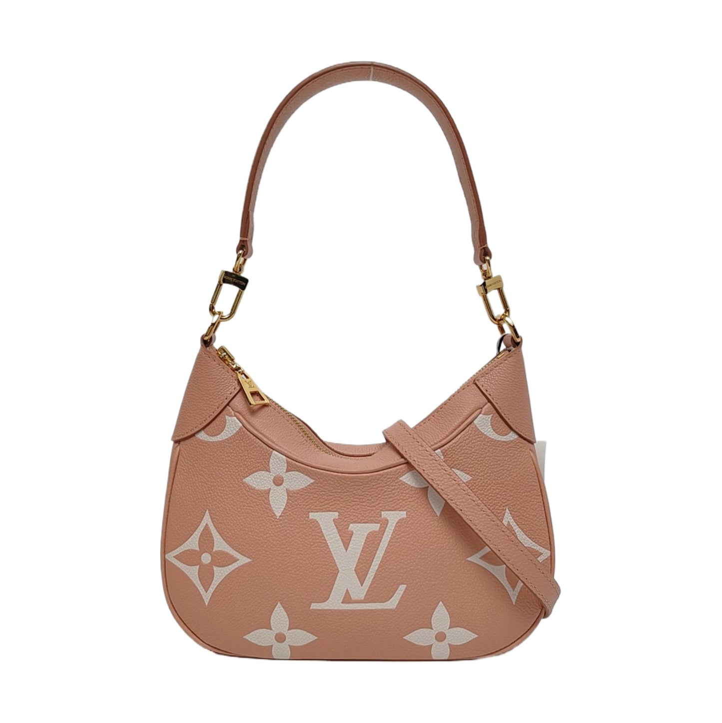 LOUIS VUITTON BAGATELLE Pink Calfskin Monogram Embossed Shoulder Bag Crossbody Tote Bag Gold Hardware 2 Removable Straps-(SKU)-969784927