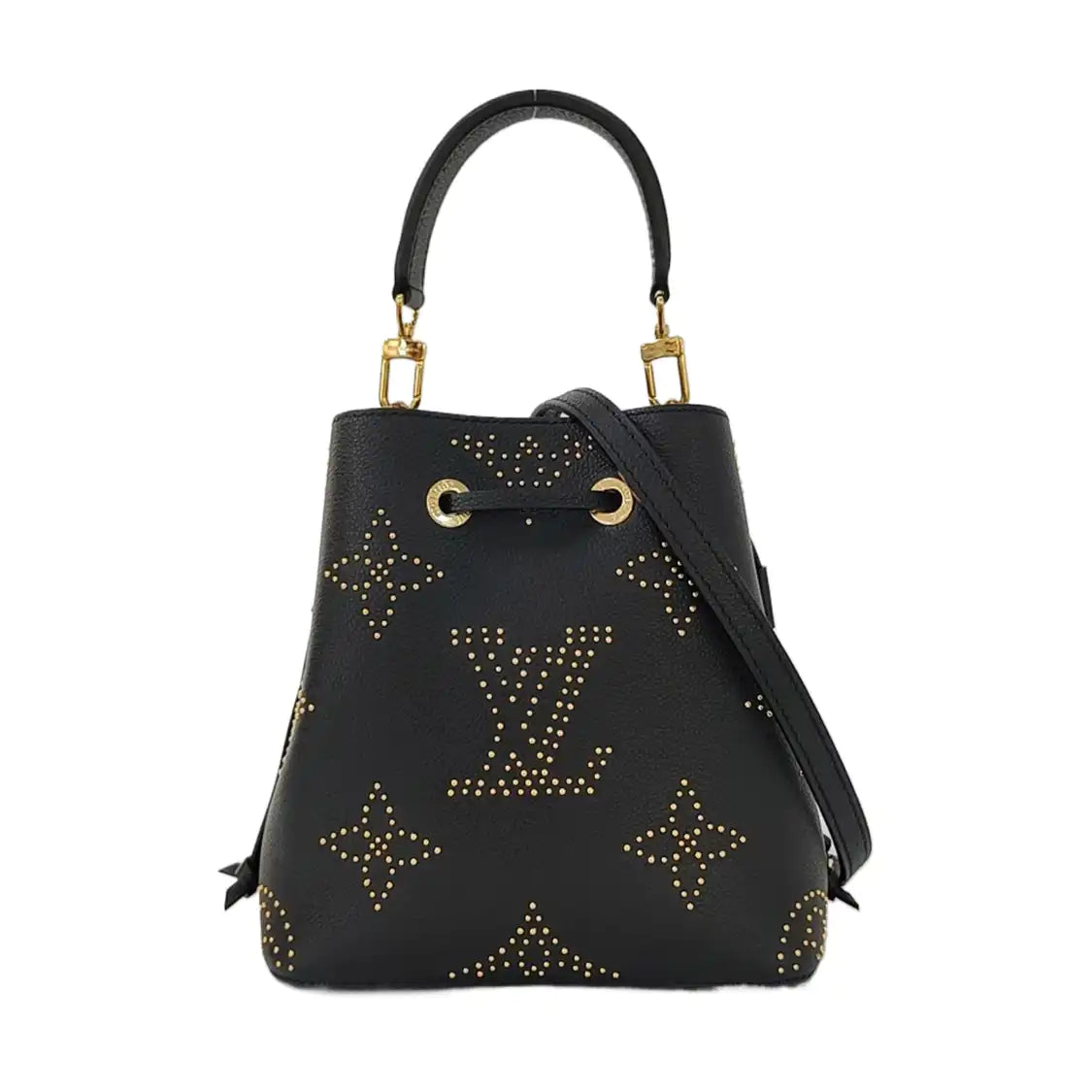 LOUIS VUITTON NÉONOÉ BB Black Leather Studs Shoulder Bag Tote Bag Crossbody Golden Hardware 2 Removable Shoulder Straps-(SKU)-969966256