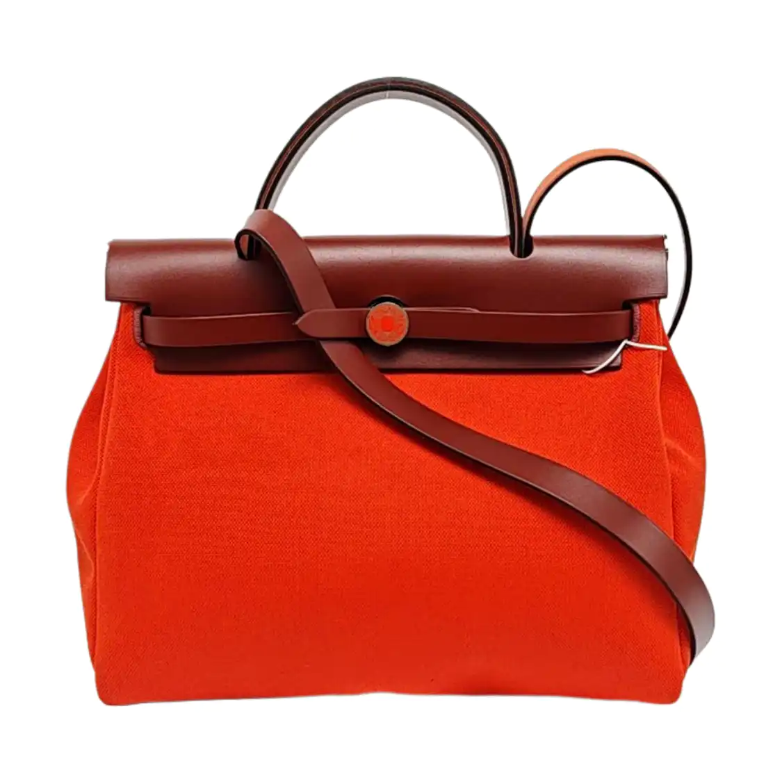 HERMÈS Herbag 31 Lotus Flower/Orange Red Canvas Single Shoulder Bag Handbag Silver Hardware Z Pockets Removable Strap-(SKU)-970002442