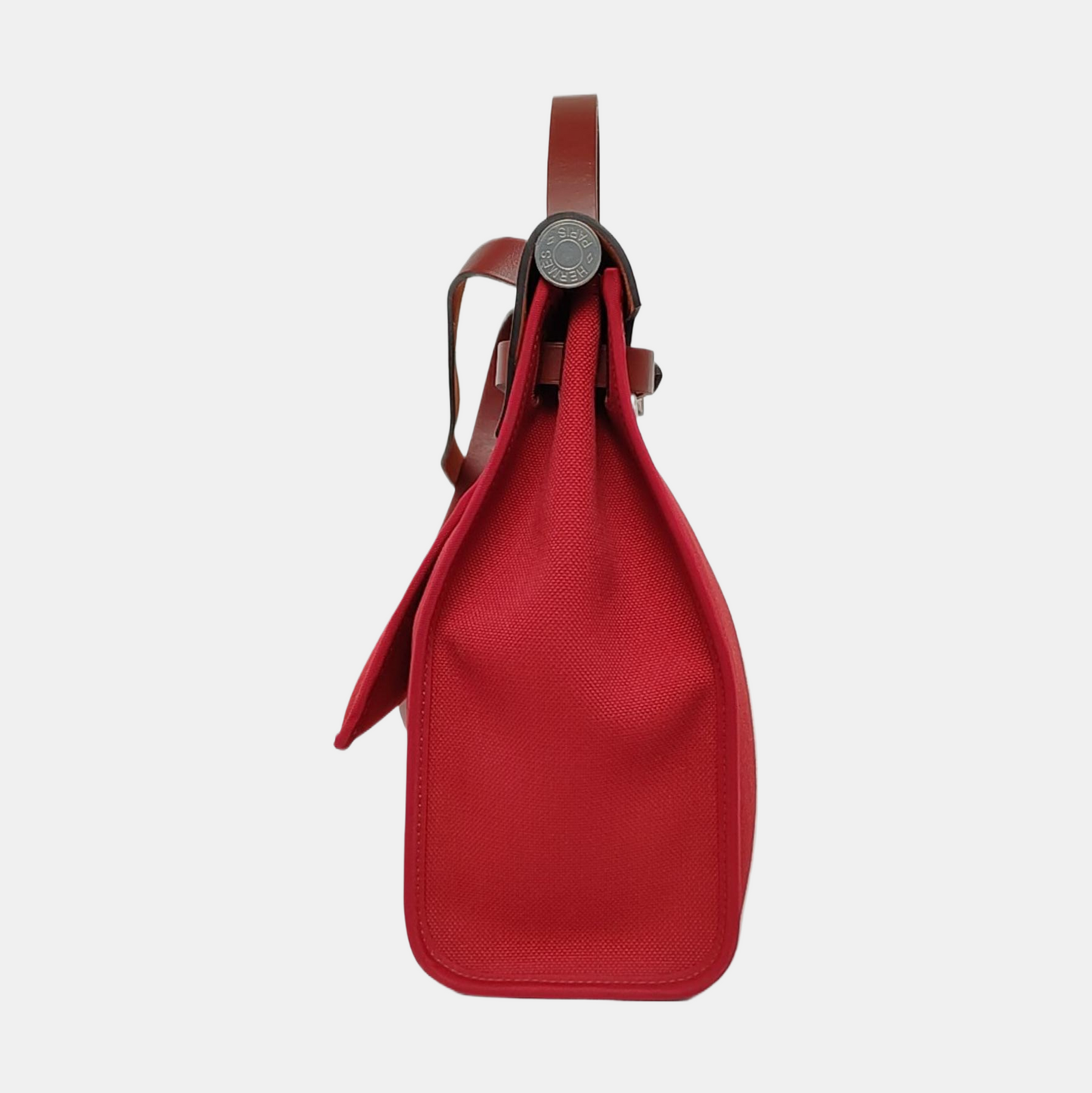 HERMÈS Herbag 31 Hermes Red Canvas Shoulder Bag Handbag Silver Hardware Y Engraving Removable Strap-(SKU)-970274118