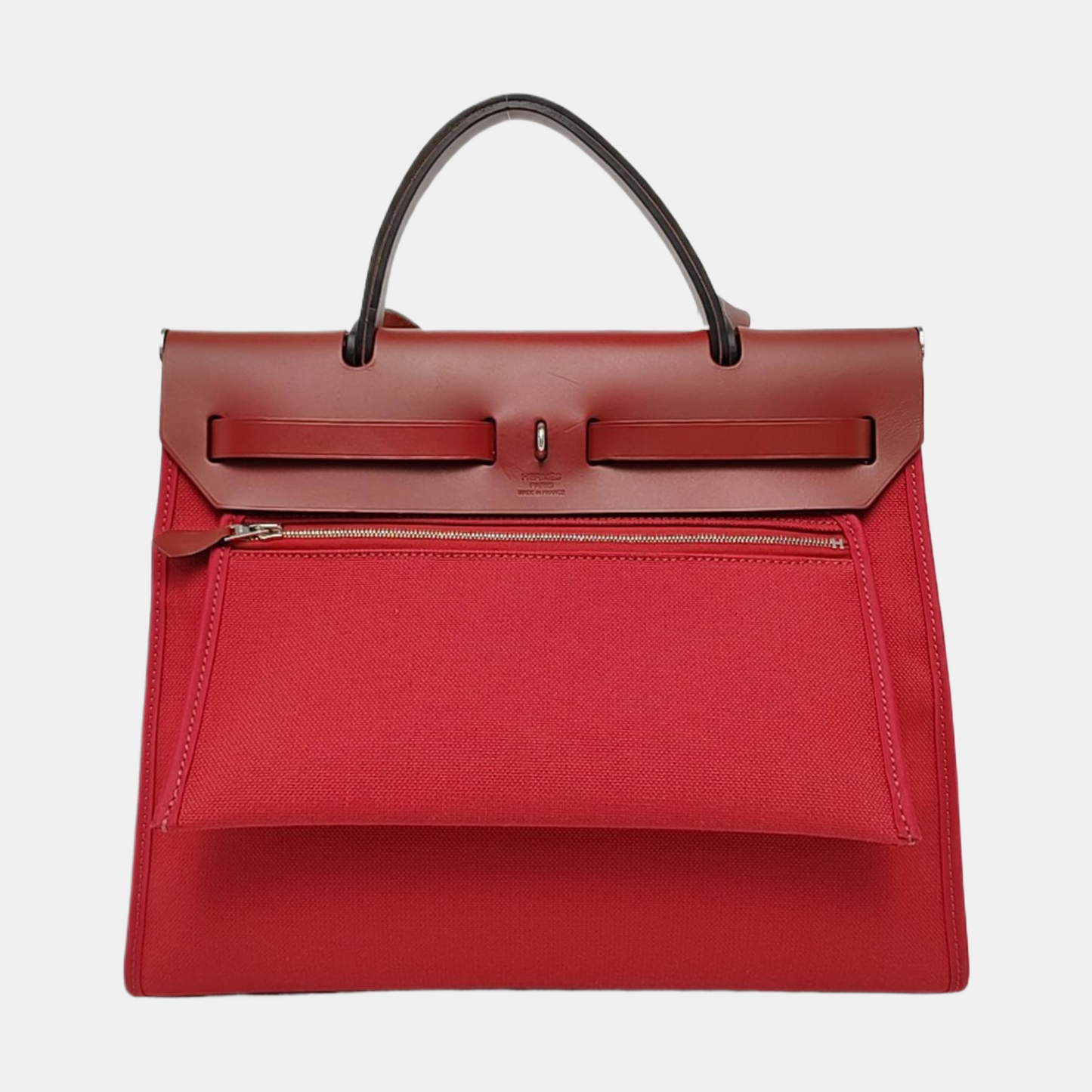 HERMÈS Herbag 31 Hermes Red Canvas Shoulder Bag Handbag Silver Hardware Y Engraving Removable Strap-(SKU)-970274118