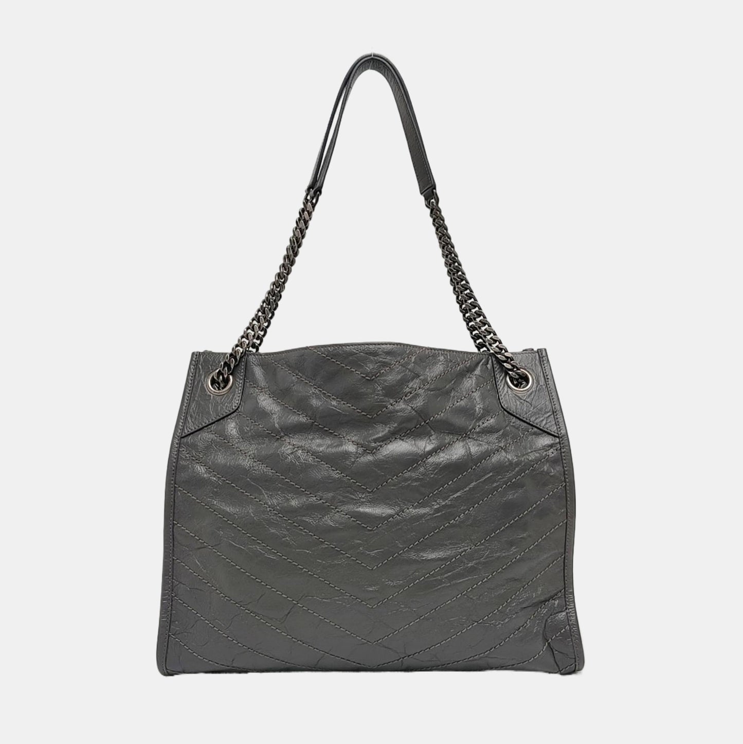 YSL NIKI Medium Size Dark Grey CalfskinSingle Shoulder Bag Tote with Palladium Hardware-(SKU)-970510636