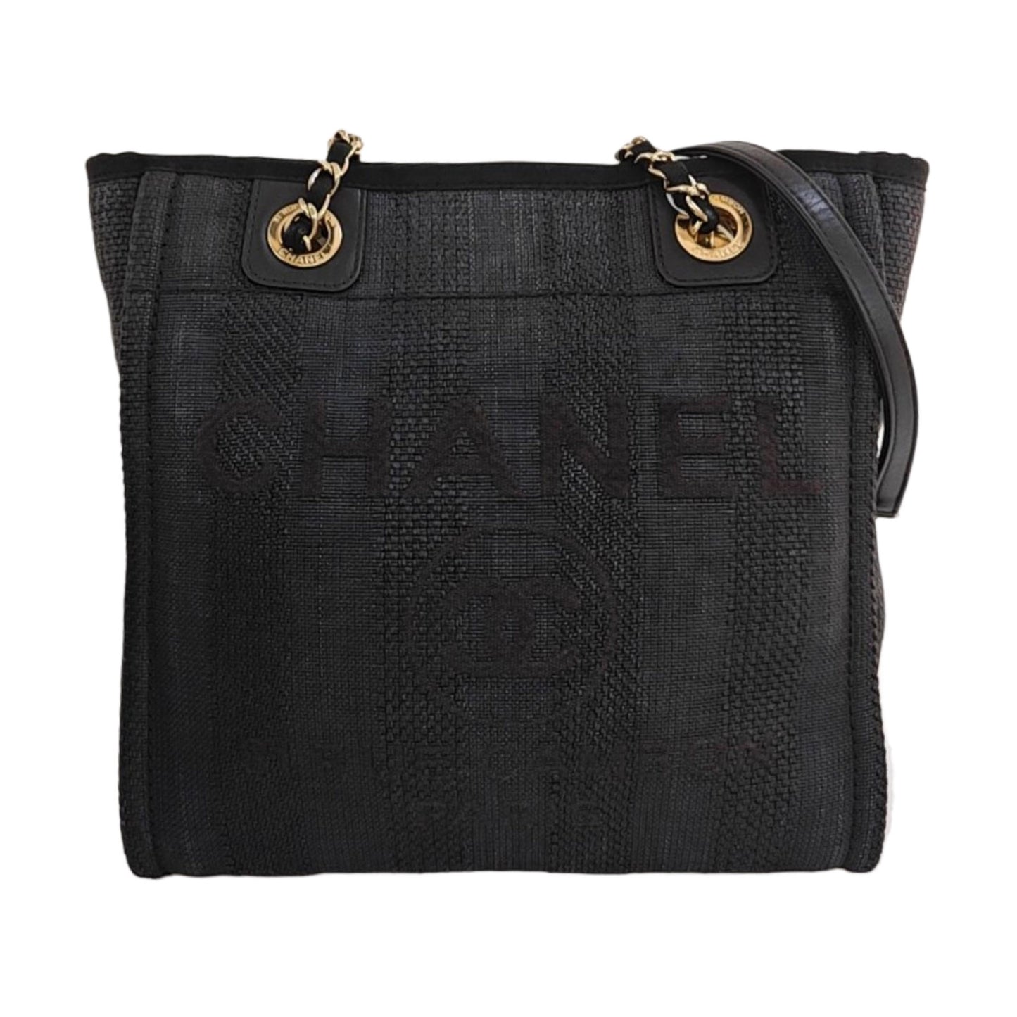 CHANEL DEAUVILLE Black Canvas Single Shoulder Bag Gold Hardware 29 Clasp-(SKU)-970344417