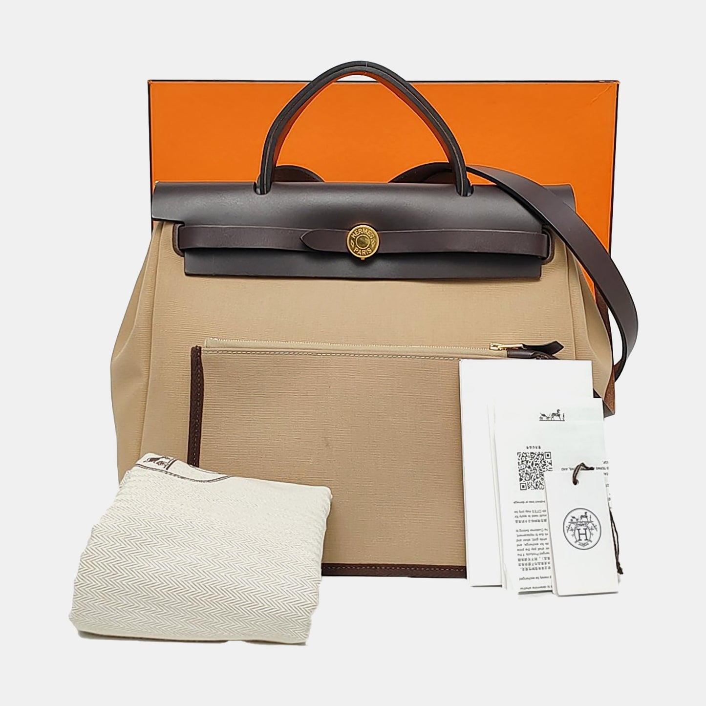 HERMÈS Herbag 31 Trench Coat Colored Canvas Crossbody Bag Handbag Shoulder Bag Golden Hardware U Engraving Accessories Included-(SKU)-970753287