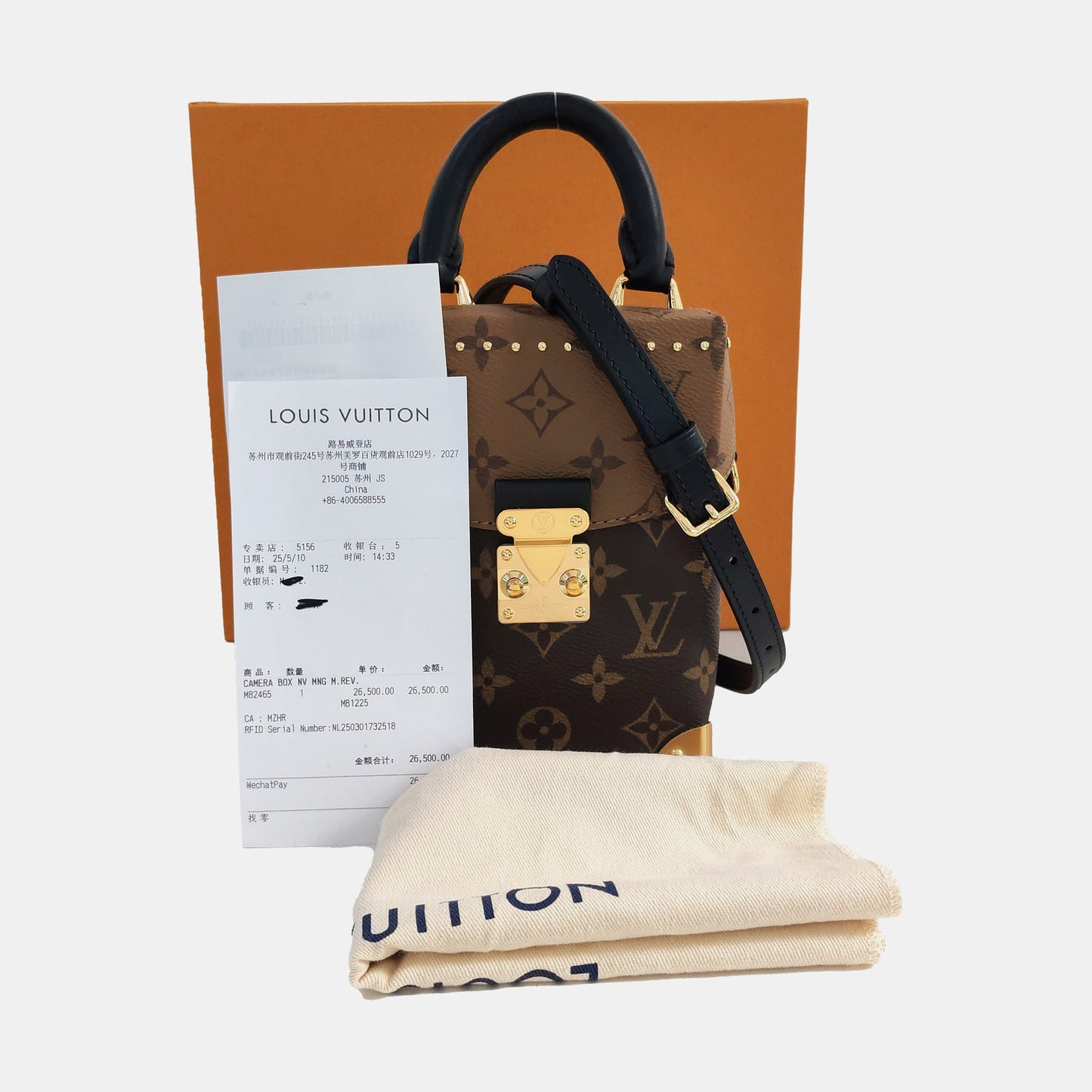 LOUIS VUITTON CAMERA BOX Brown Coated Canvas Monogram Single Shoulder Bag Tote Bag with Gold Hardware Removable Strap-(SKU)-970765376